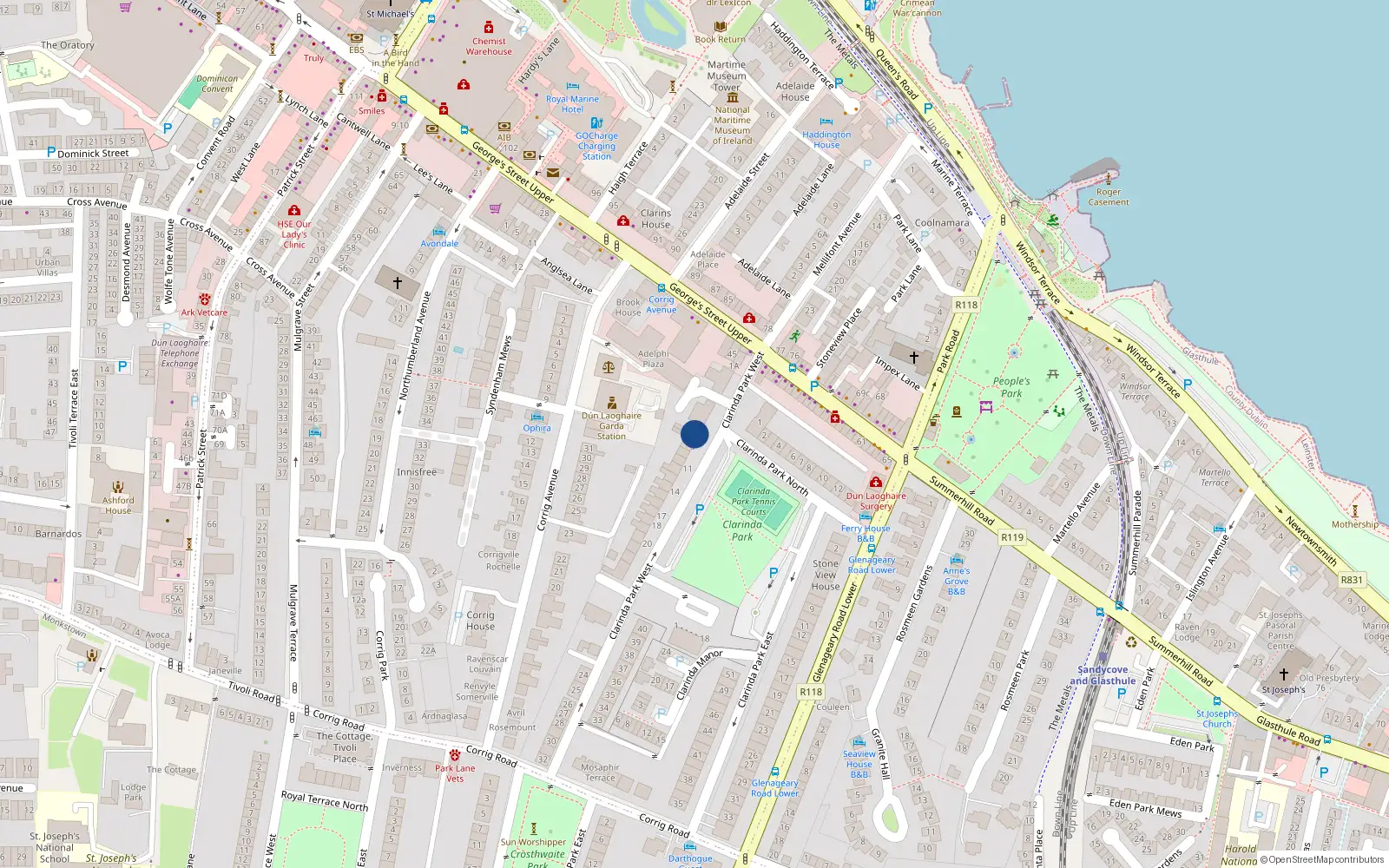 Overhead map showing the location of 1 Clarinda Court, Clarinda Park West, Dun Laoghaire