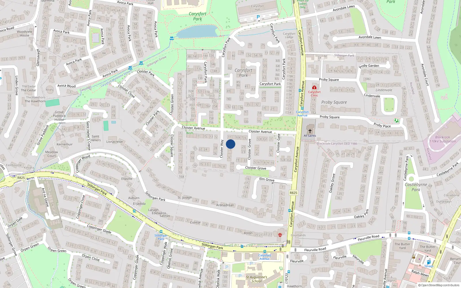 Overhead map showing the location of 1 Cloister Way, Blackrock