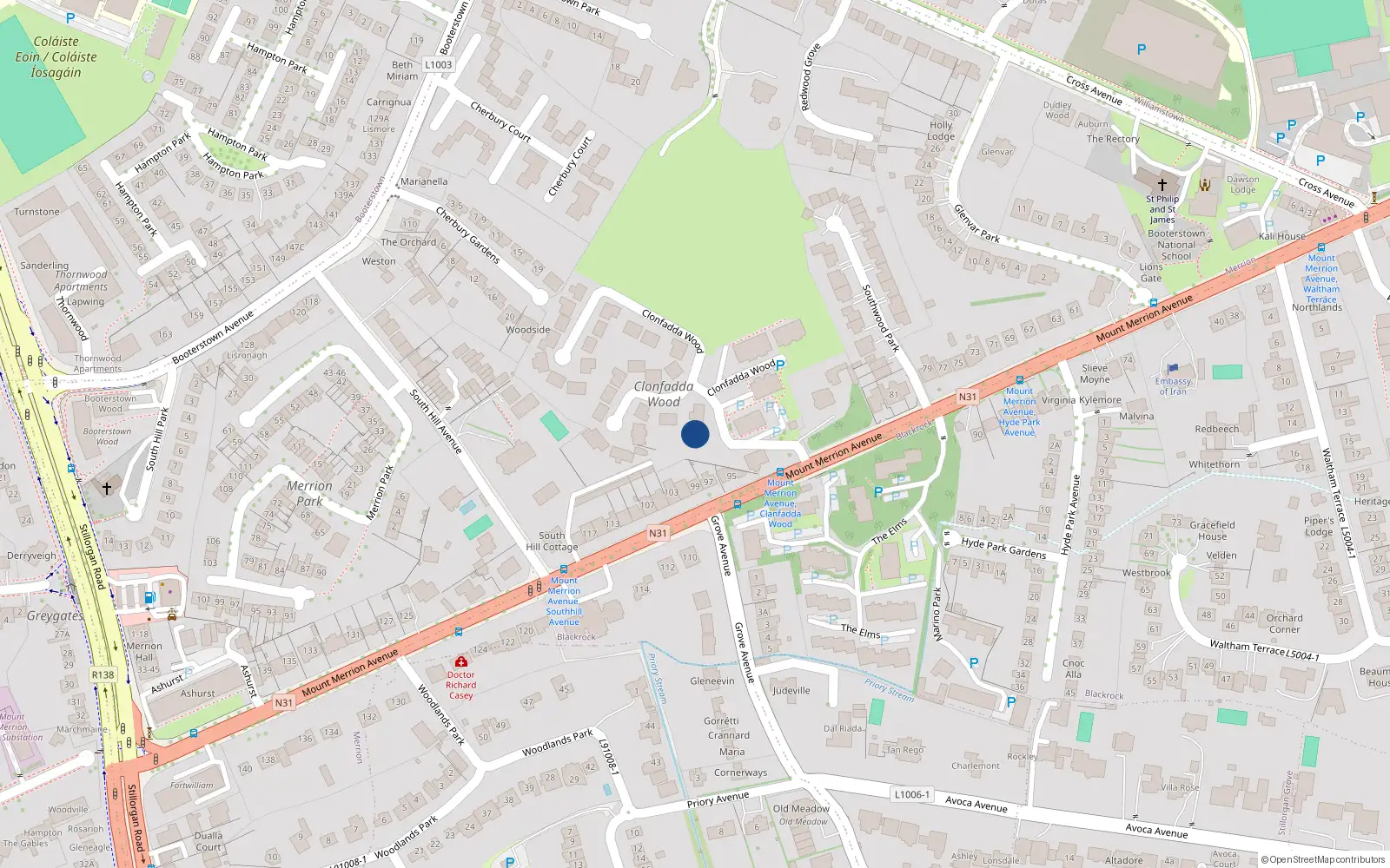 Overhead map showing the location of 1 Clonfadda Wood, Blackrock