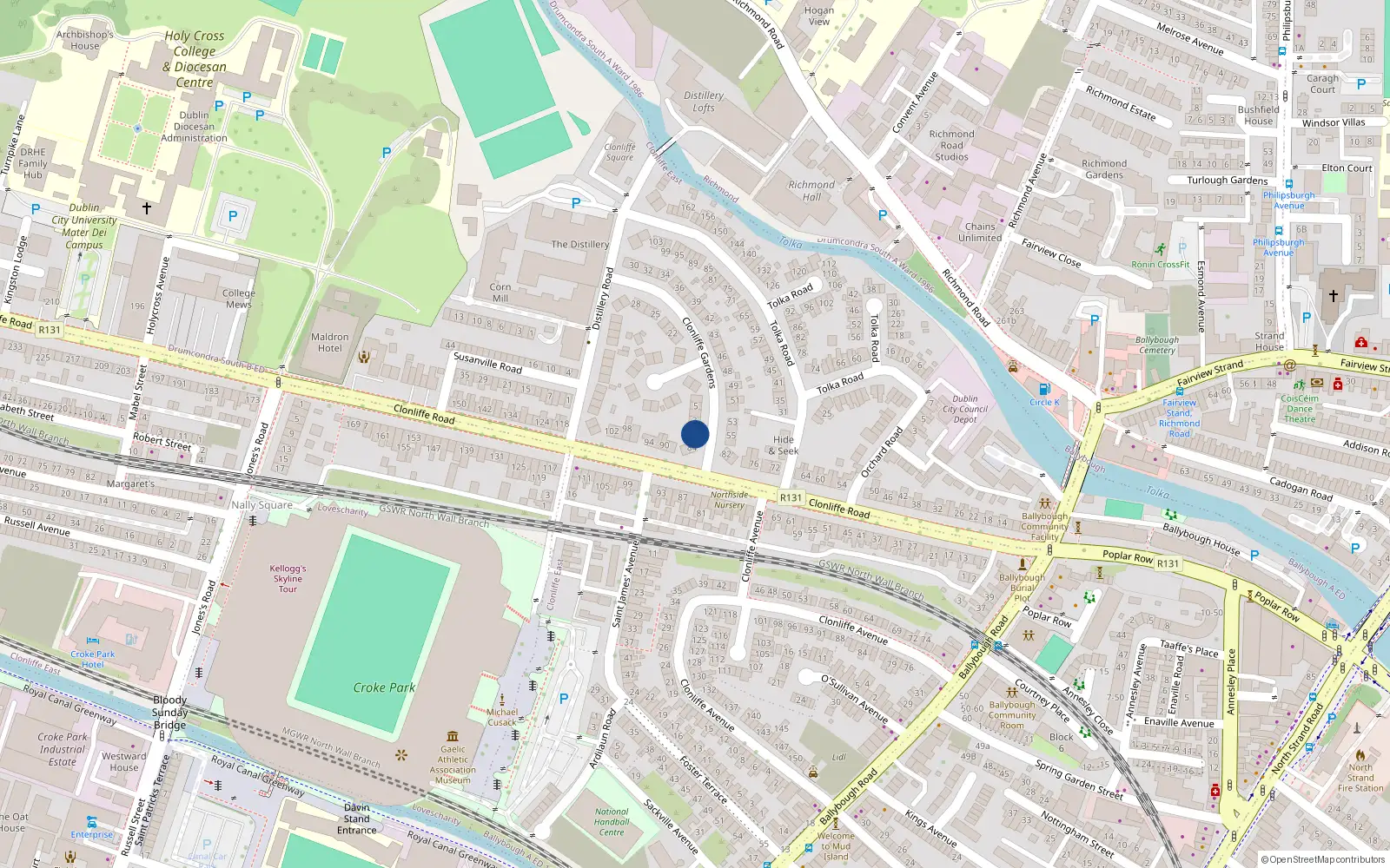 Overhead map showing the location of 1 Clonliffe Gardens, Dublin 3