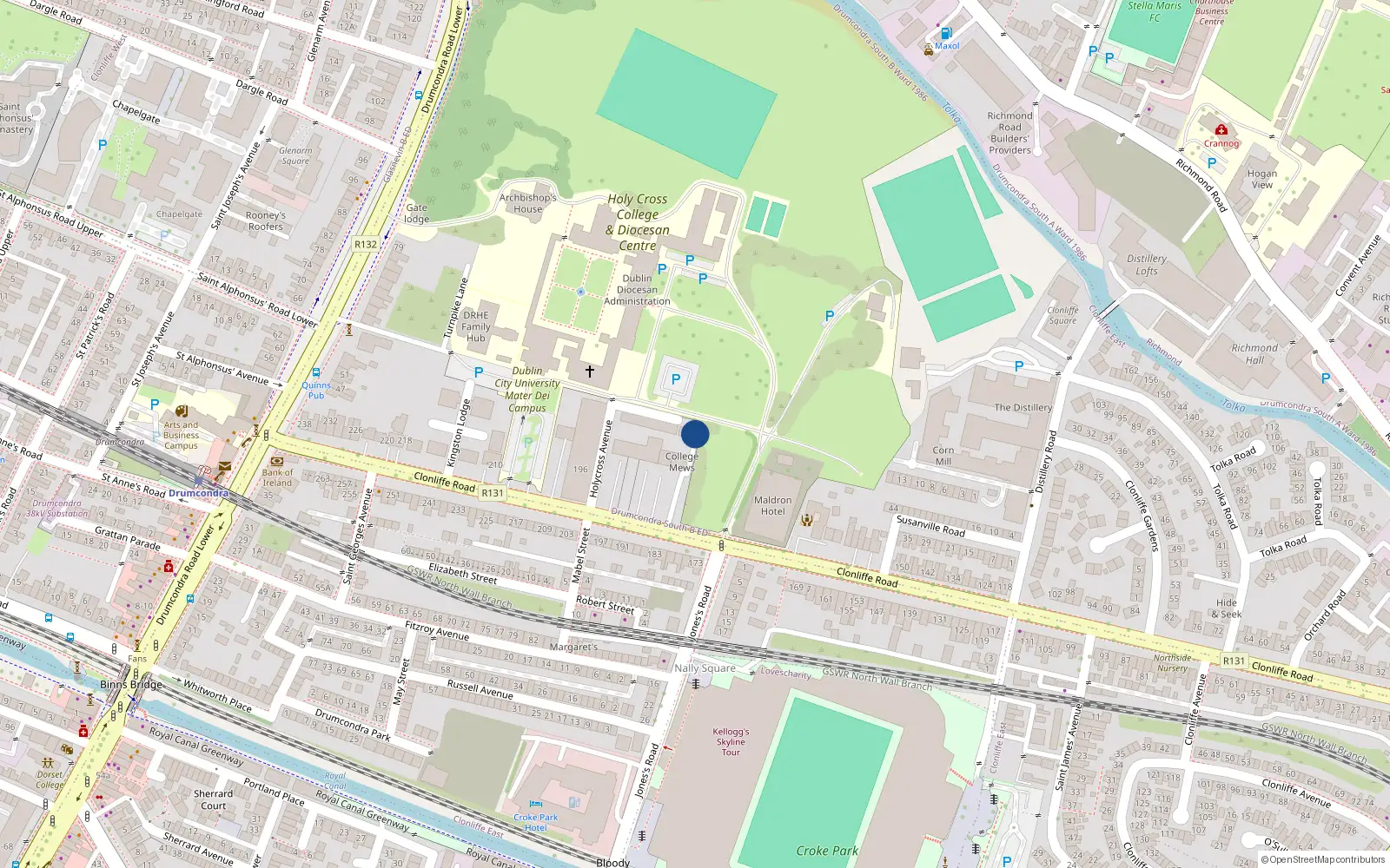 Overhead map showing the location of 1 College Mews, 182 Clonliffe Road, Drumcondra
