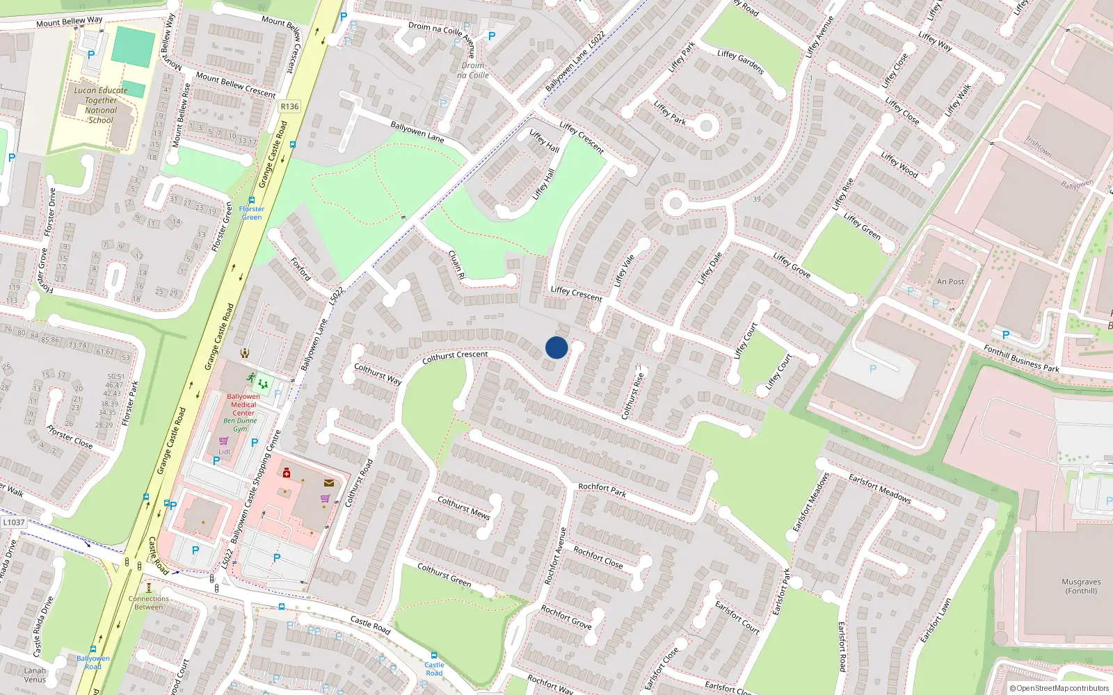 Overhead map showing the location of 1 Colthurst Gardens, Lucan, Dublin