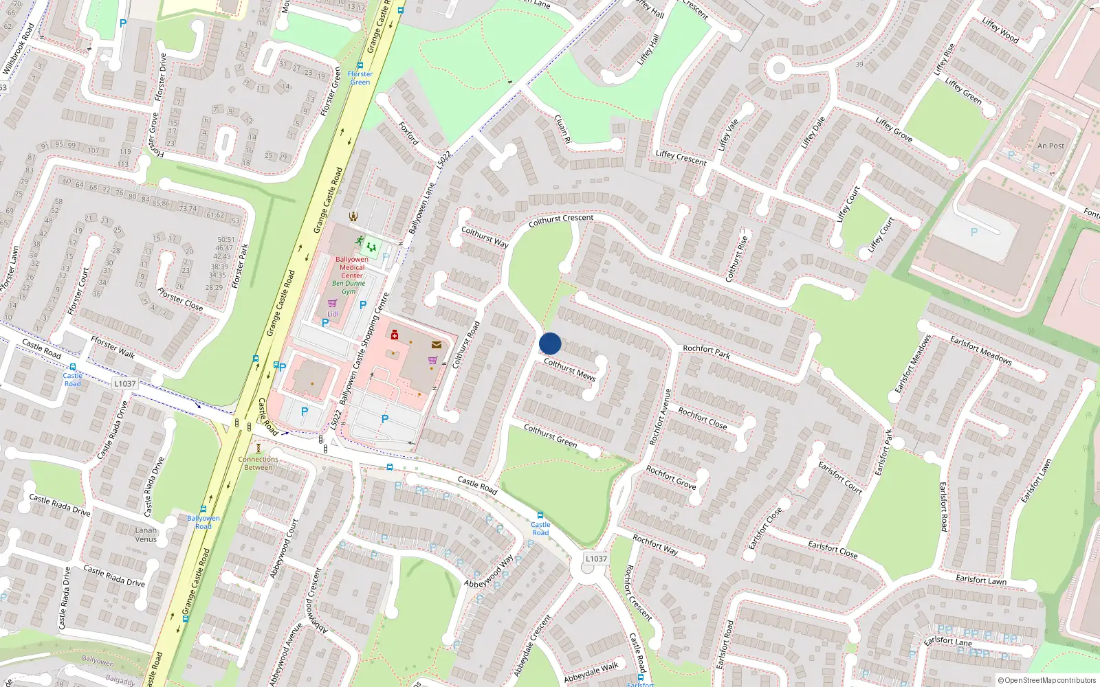 Overhead map showing the location of 1 Colthurst Mews, Lucan