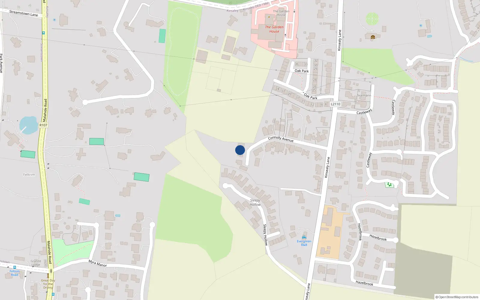 Overhead map showing the location of 1 Connolly Crescent, Kinsealy, Malahide Dublin 1