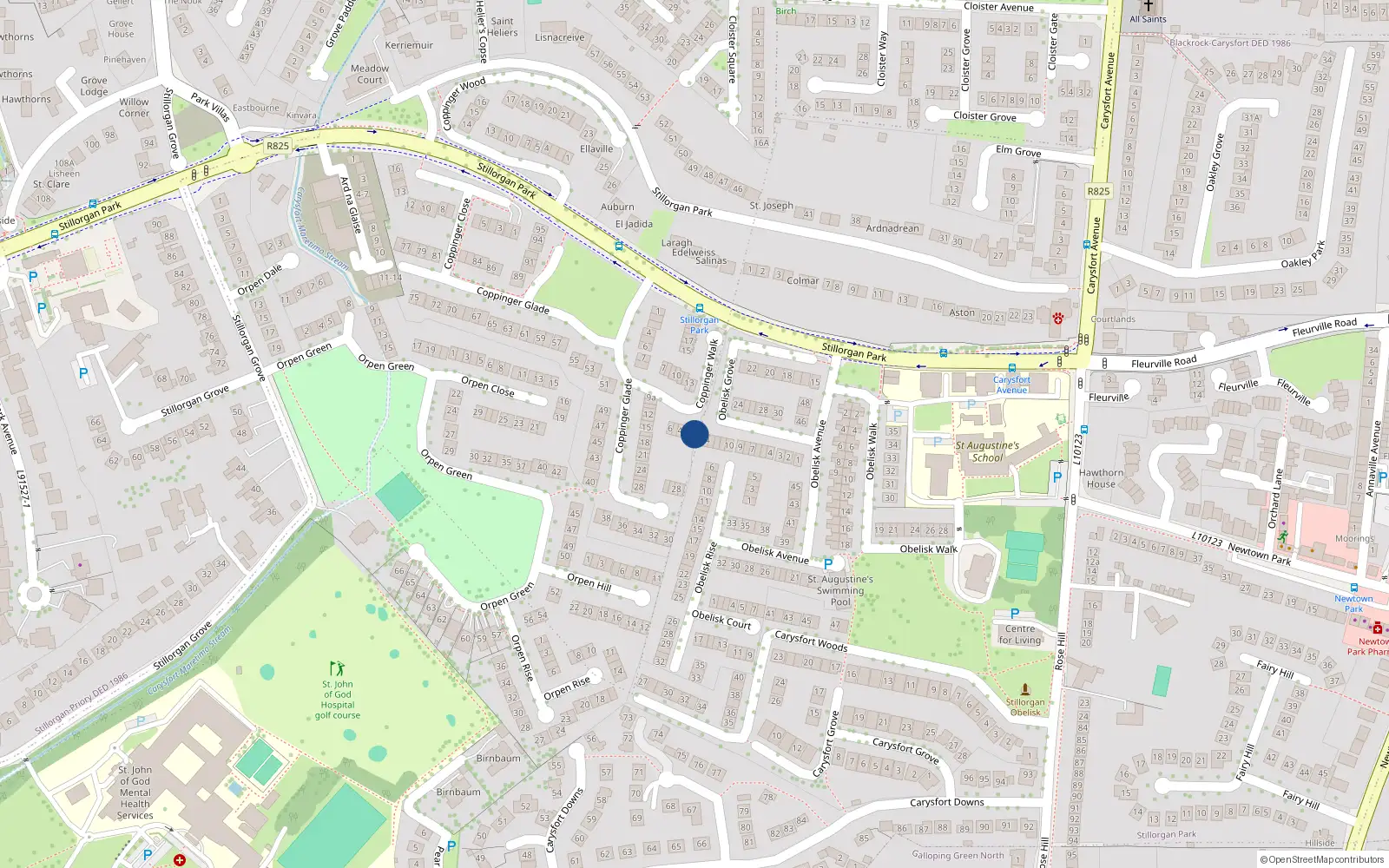 Overhead map showing the location of 1 Coppinger Walk, Stillorgan
