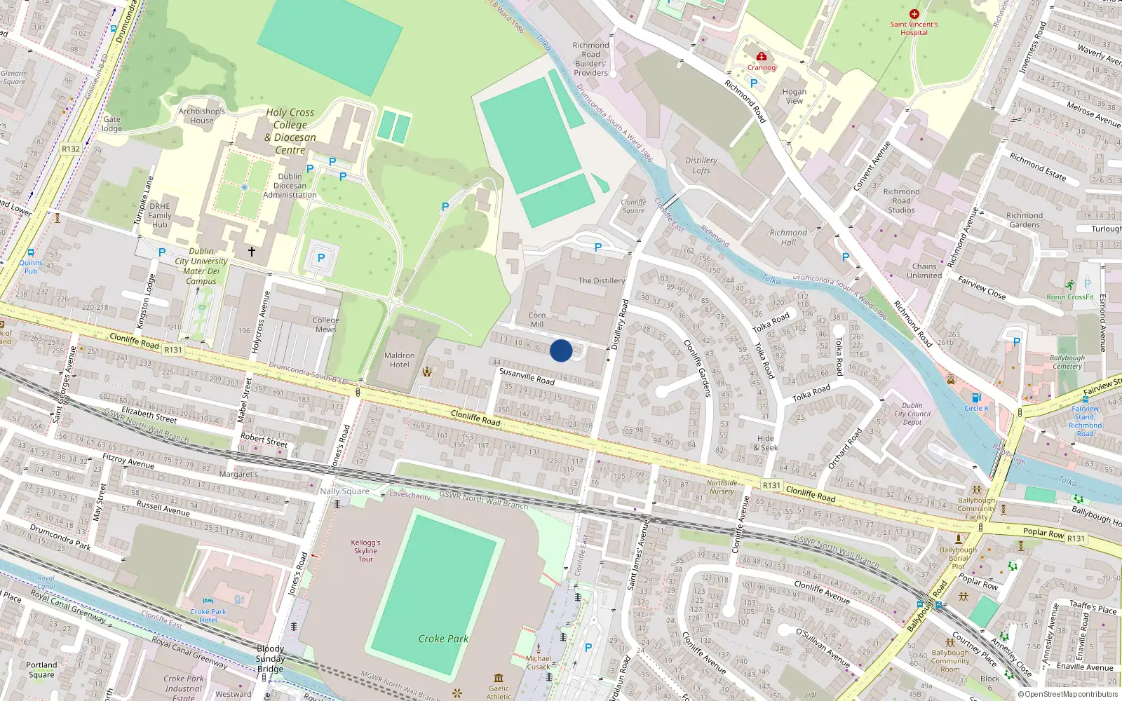 Overhead map showing the location of 1 Corn Mill Row, Dublin 3