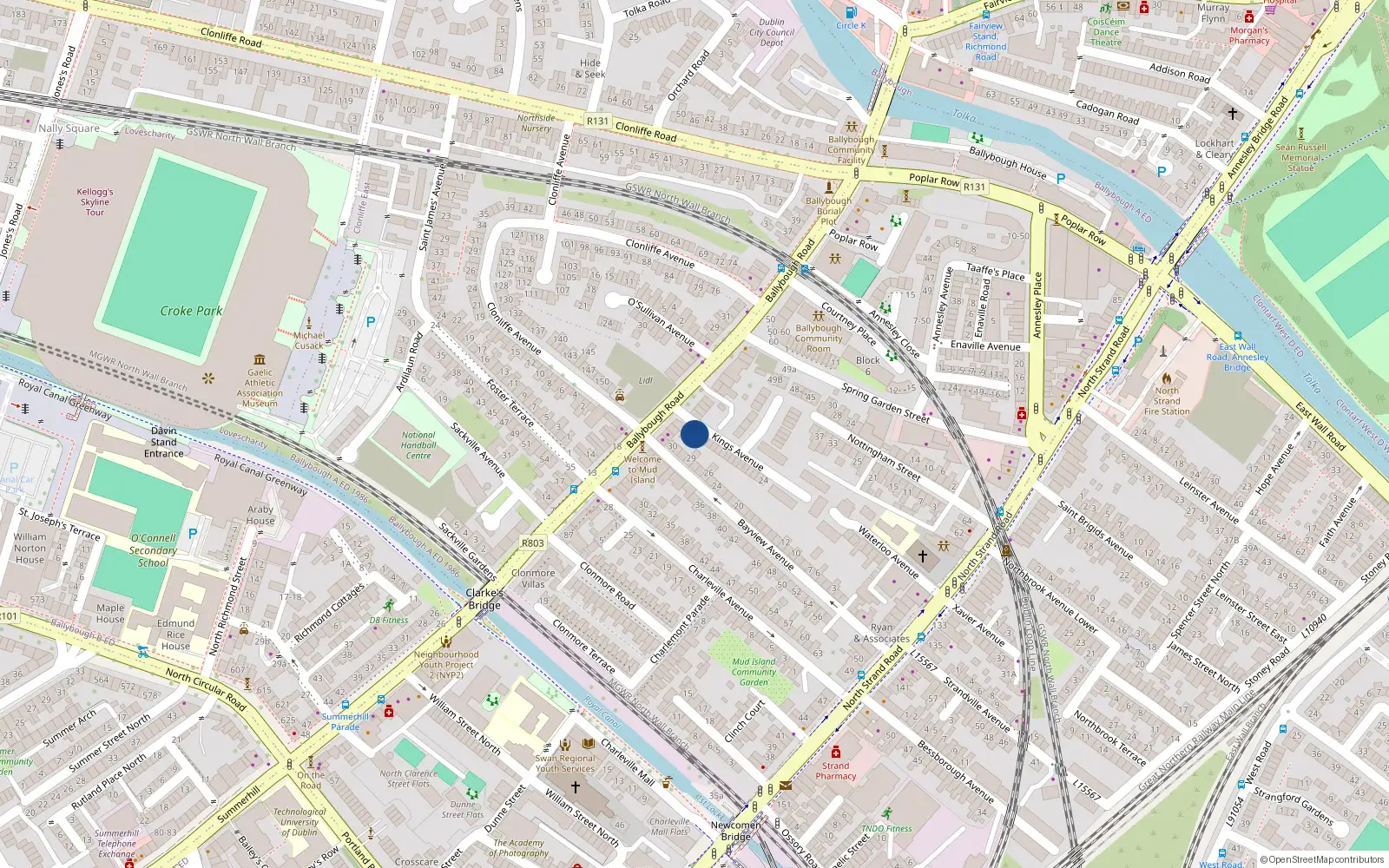Overhead map showing the location of 1 Crawford Terrace, Dublin 3