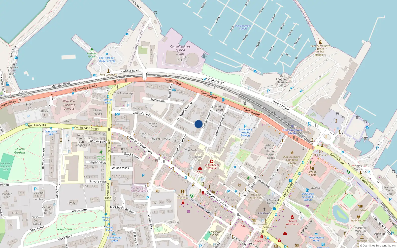 Overhead map showing the location of 1 Crofton Court, 7 Crofton Avenue, Dun Laoghaire