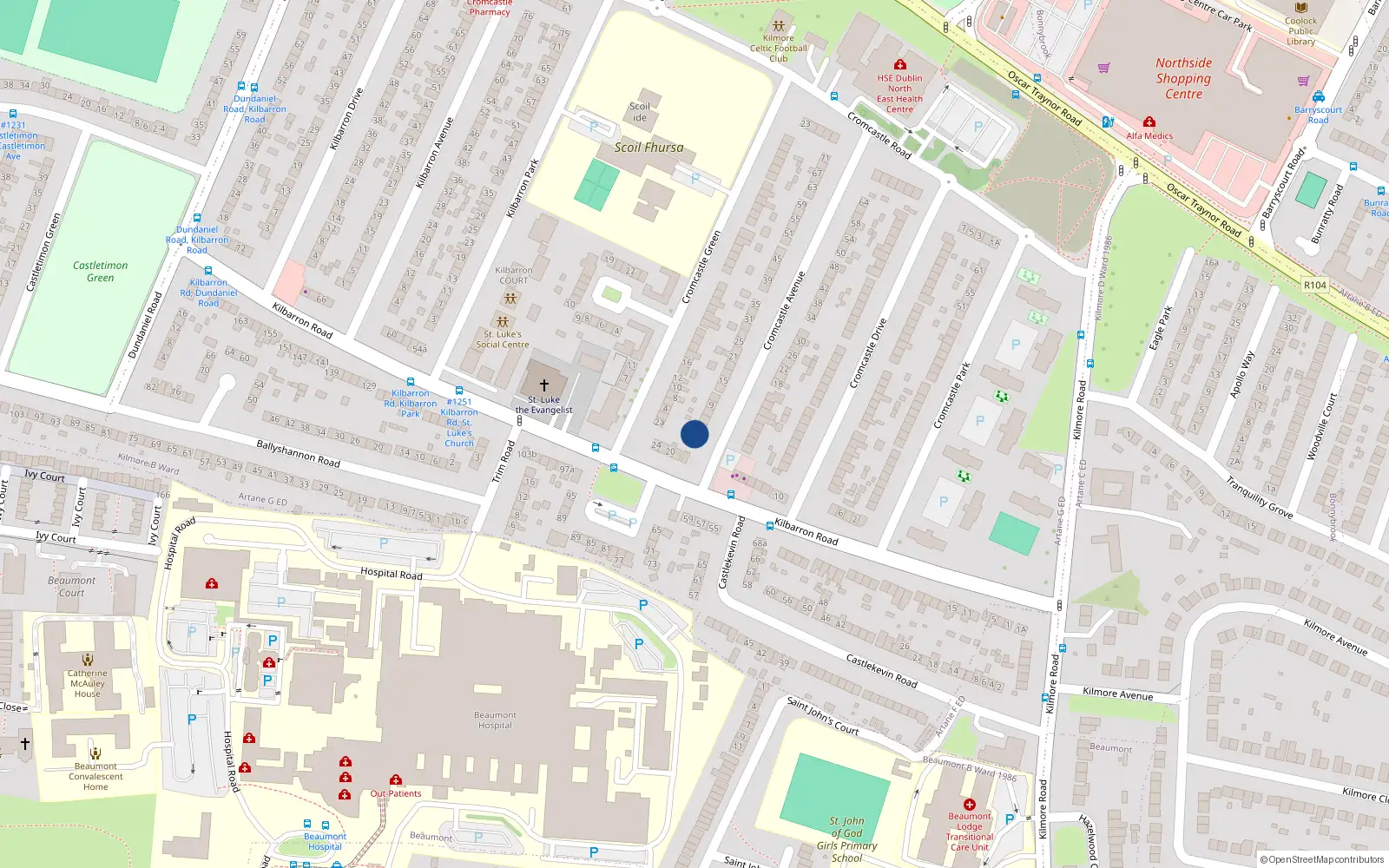 Overhead map showing the location of 1 Cromcastle Avenue, Kilmore, Dublin 5
