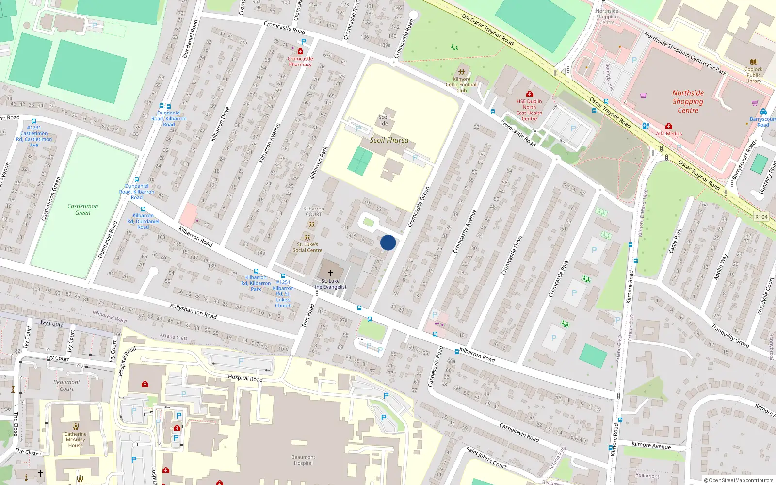 Overhead map showing the location of 1, 1 Cromcastle Close, Dublin 5