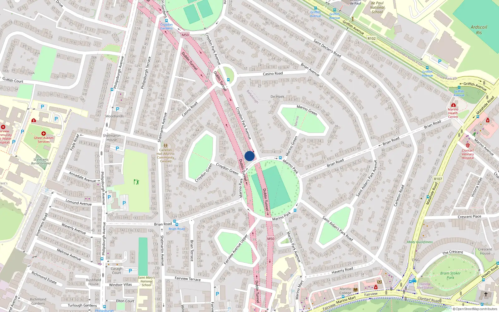 Overhead map showing the location of 1 Croydon Park Avenue, Dublin 3