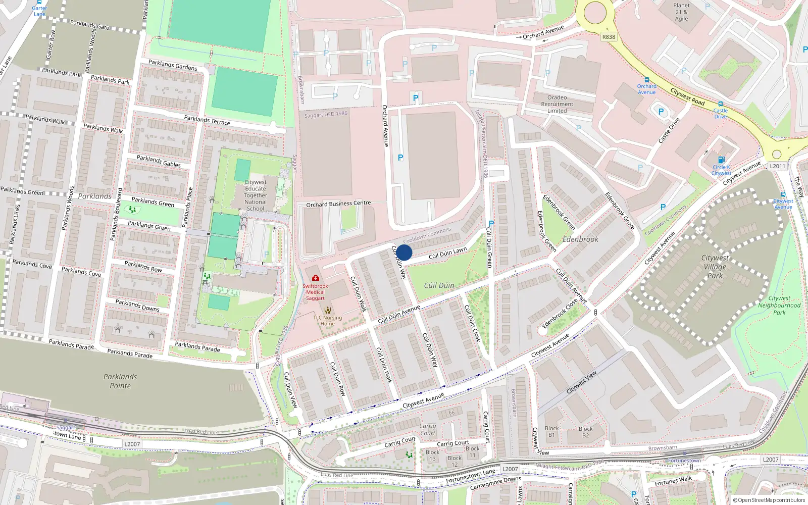 Overhead map showing the location of 1 Cúil Dúin Lawn, Fortunestown