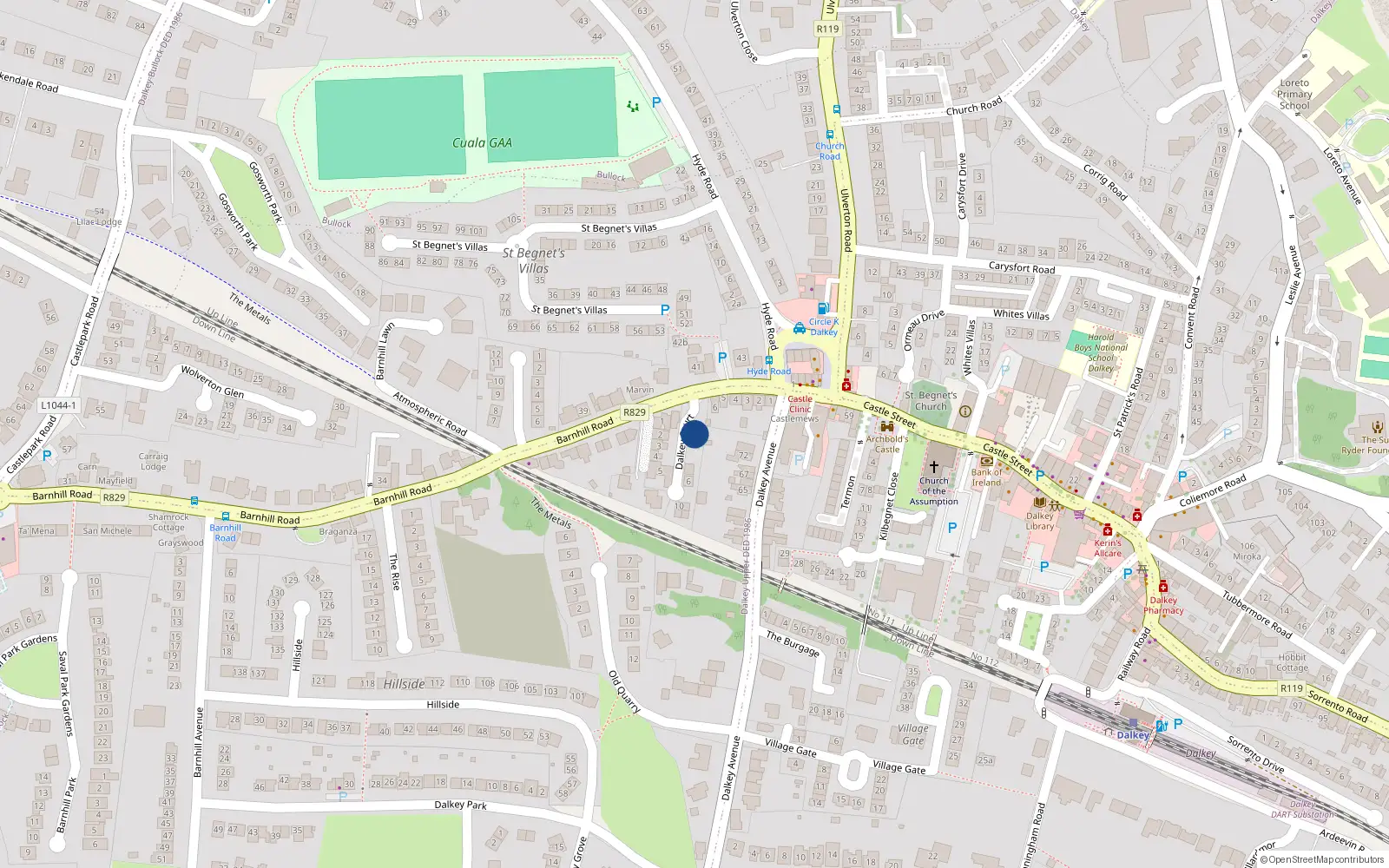Overhead map showing the location of 1 Dalkey Court, Dalkey