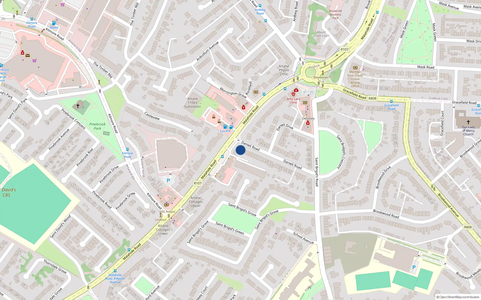 Overhead map showing the location of 1 Danieli Road, Dublin 5, Dublin