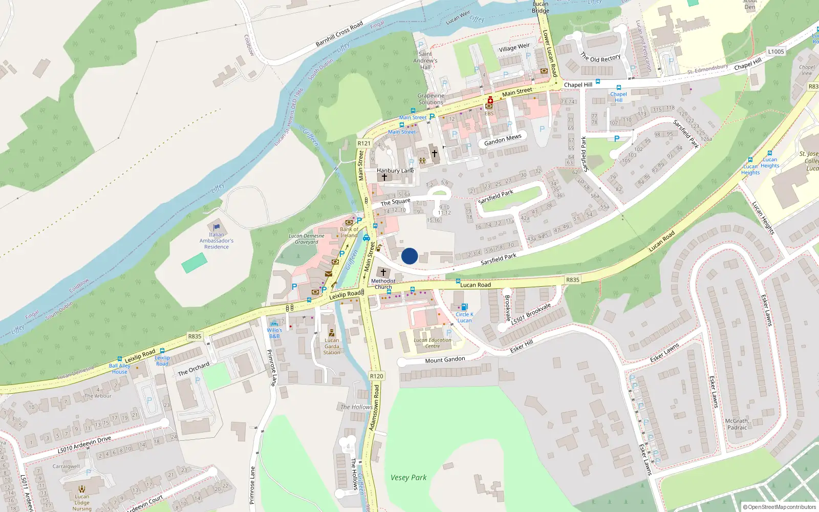 Overhead map showing the location of 1 Dispensary Lane, Lucan