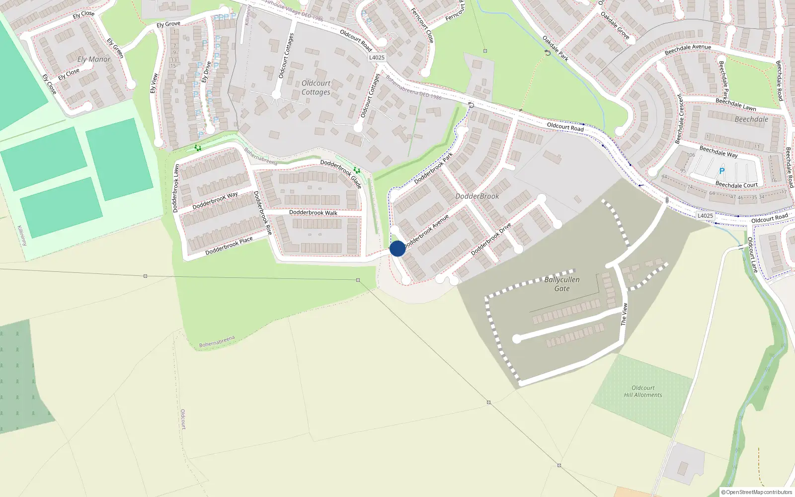 Overhead map showing the location of 1 Dodderbrook Avenue, Oldcourt
