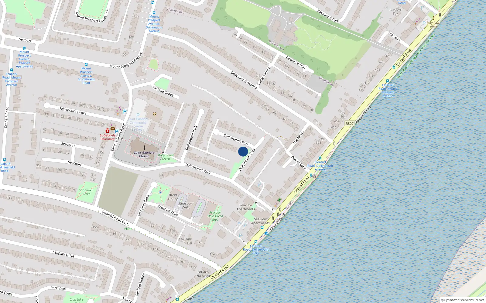 Overhead map showing the location of 1 Dollymount Rise, Dublin 3