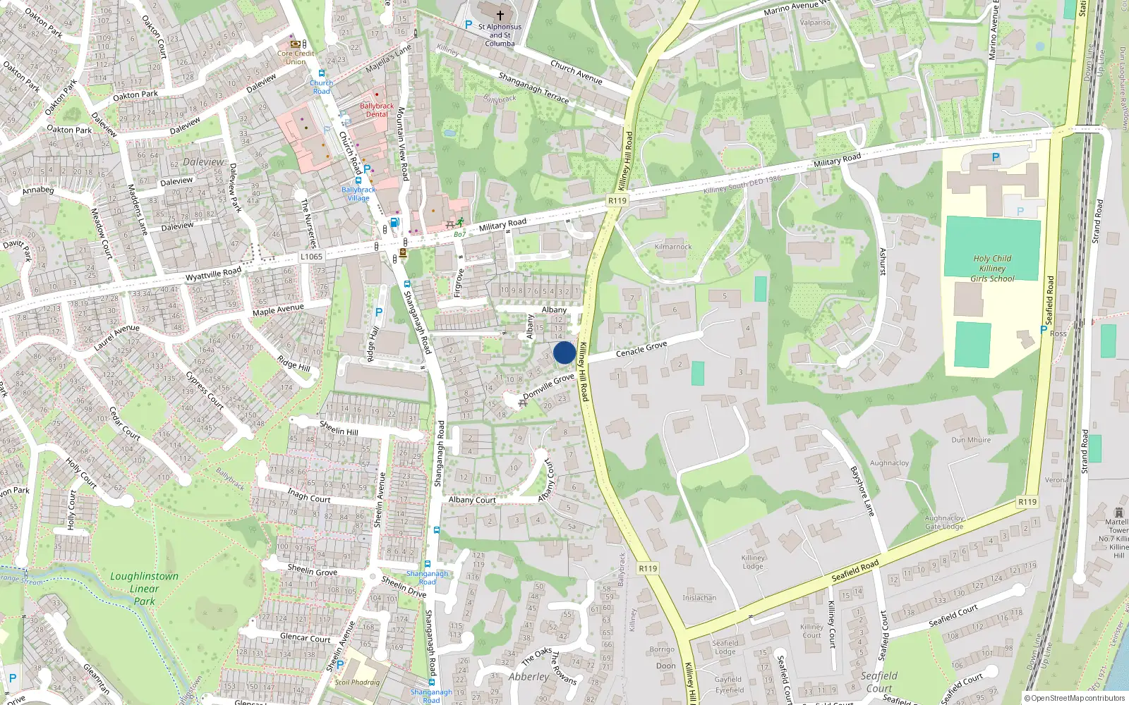 Overhead map showing the location of 1 Domville Grove, Killiney