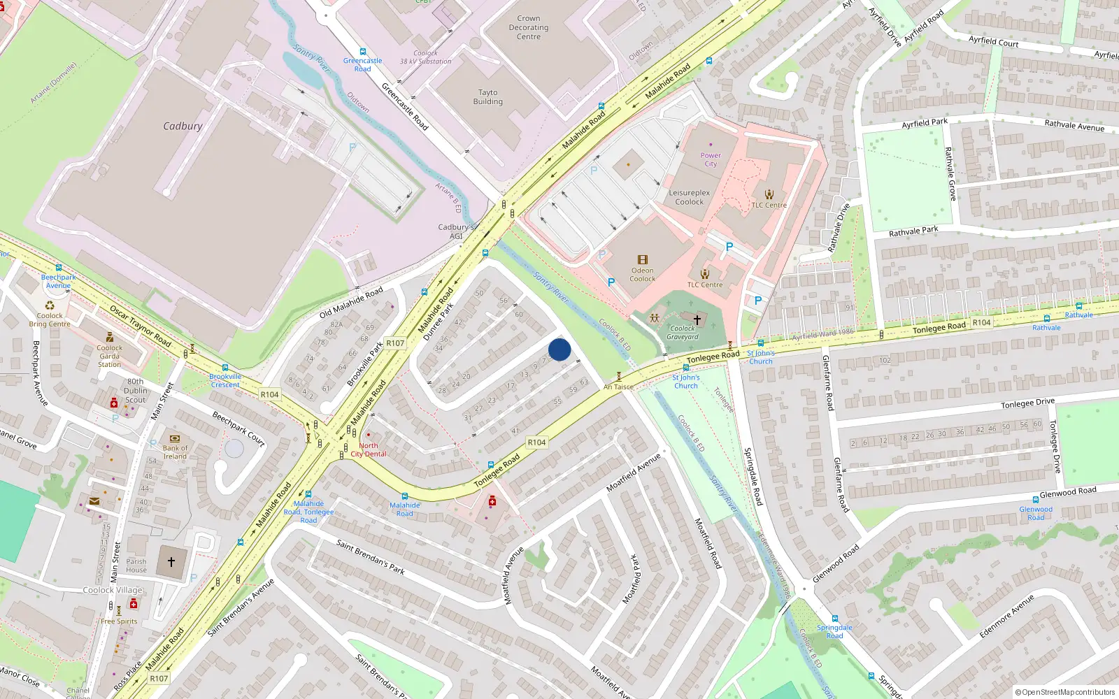 Overhead map showing the location of 1 Dunree Park, St Brendans Estate, Coolock Dublin 5