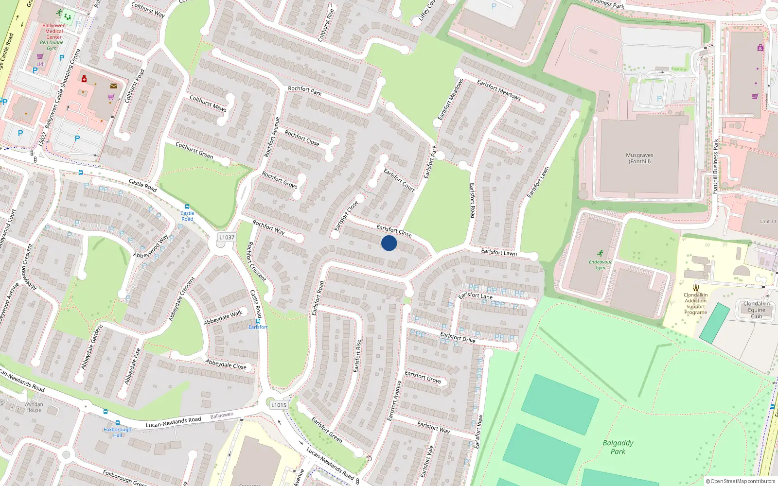 Overhead map showing the location of 1 Earlsfort Close, Lucan, Dublin