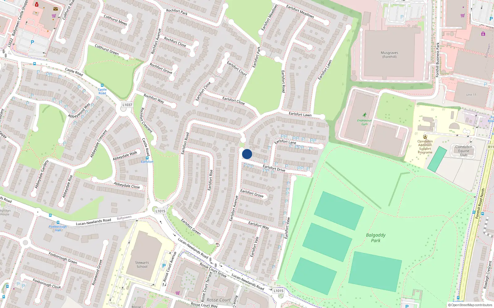 Overhead map showing the location of 1 Earlsfort Drive, Lucan, Co Dublin