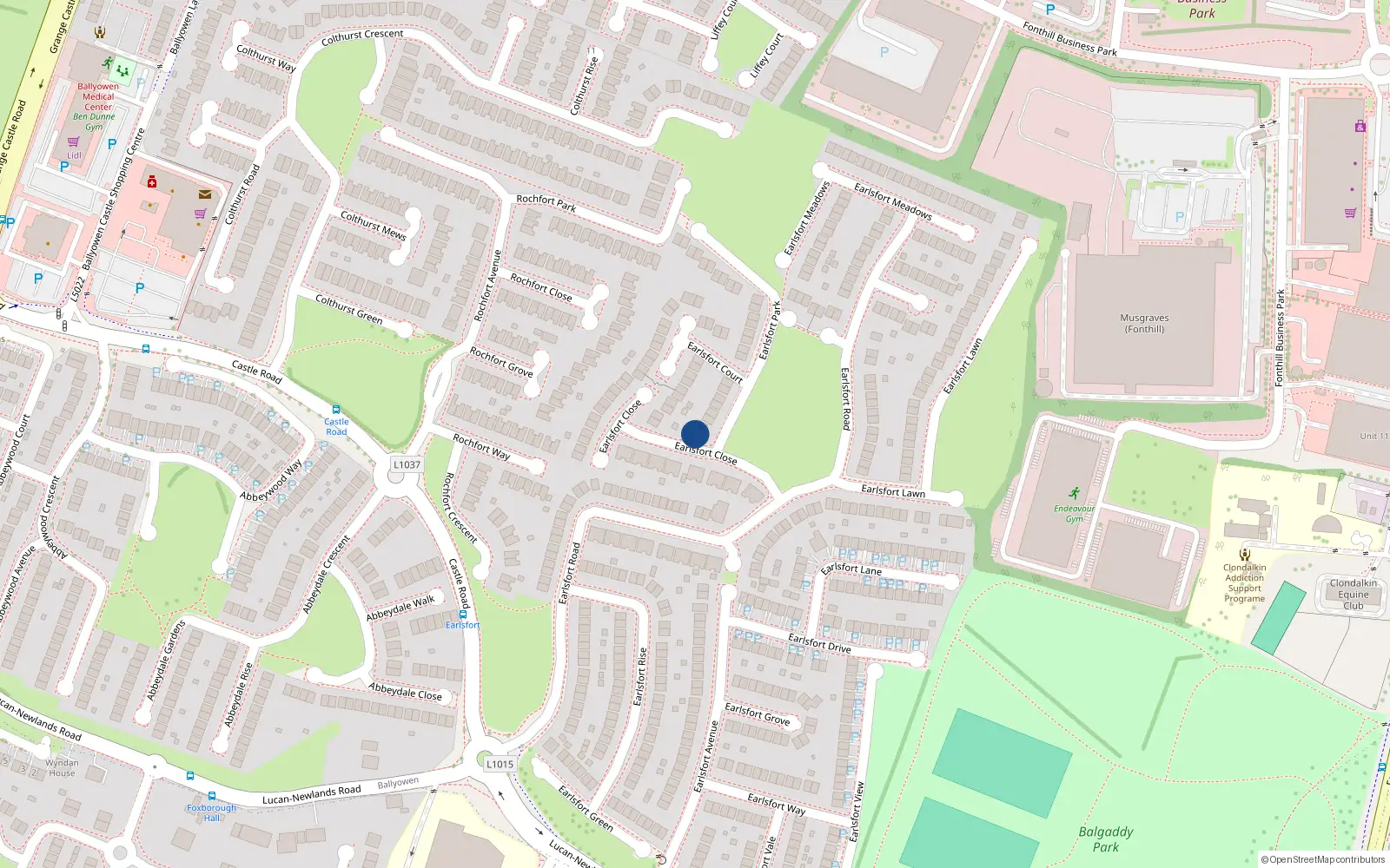 Overhead map showing the location of 1 Earlsfort Park, Lucan, Co Dublin