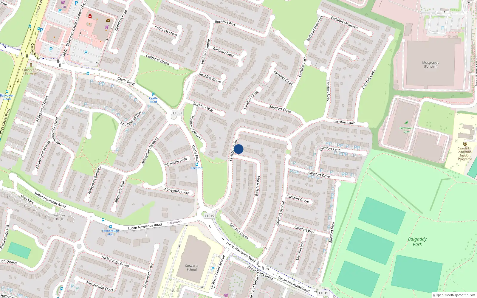 Overhead map showing the location of 1 Earlsfort Rise, Lucan