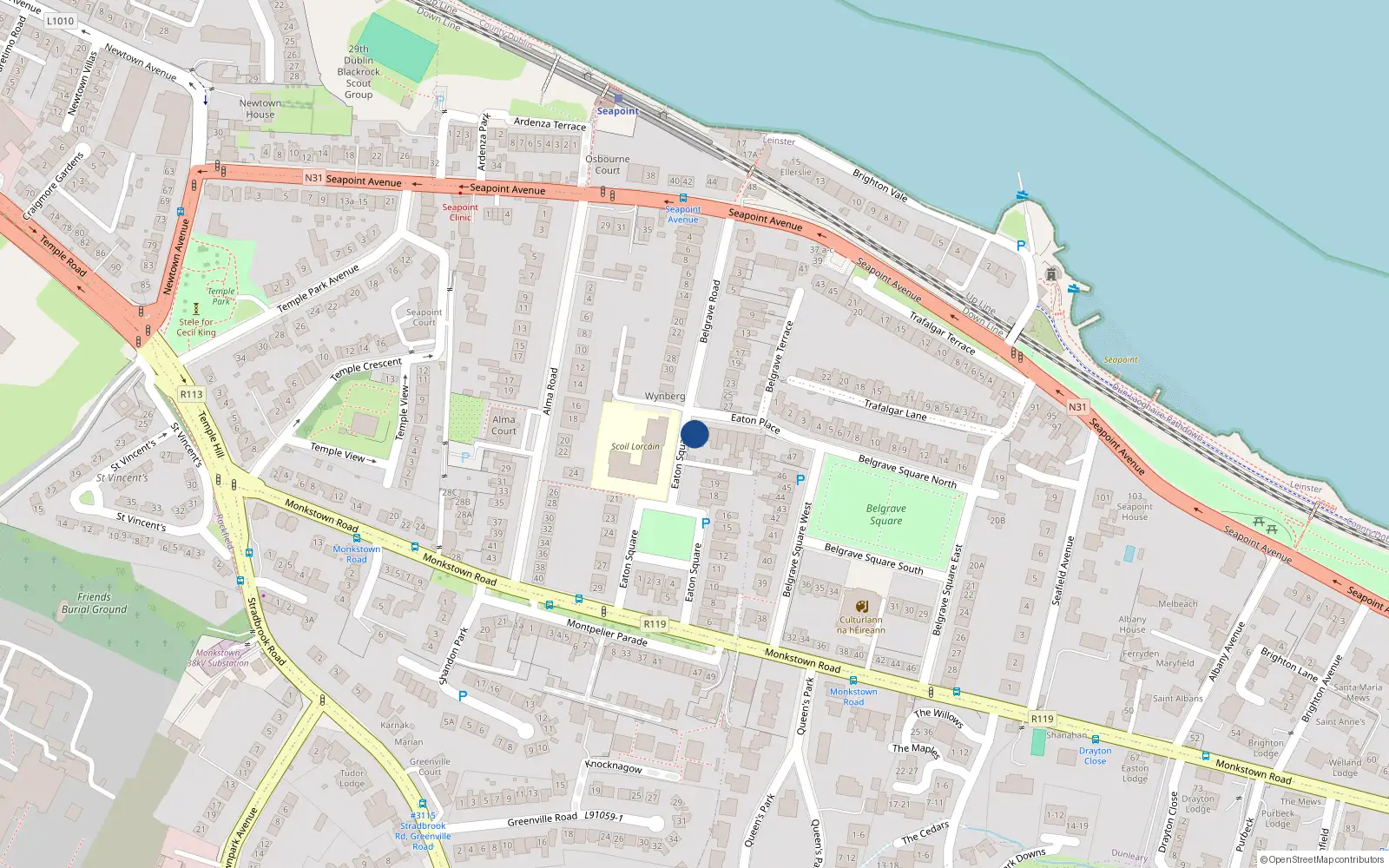 Overhead map showing the location of 1 Eaton Place, Blackrock