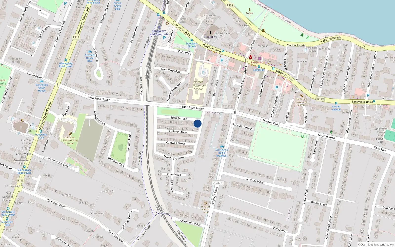 Overhead map showing the location of 1 Eden Terrace, Dublin
