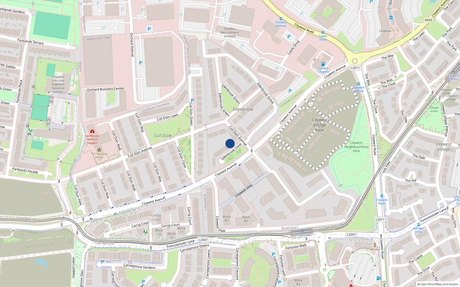 Overhead map showing the location of 1 Edenbrook Close, Cooldown Commons