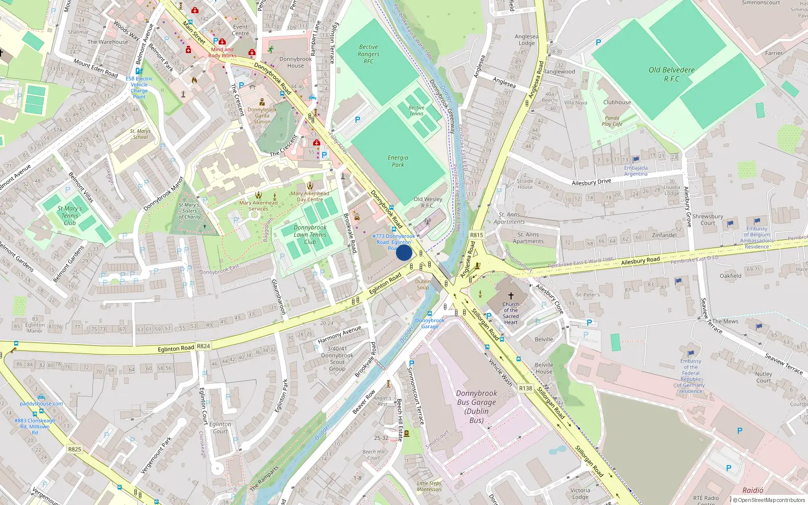 Overhead map showing the location of 1 Eglinton Road, Donnybrook