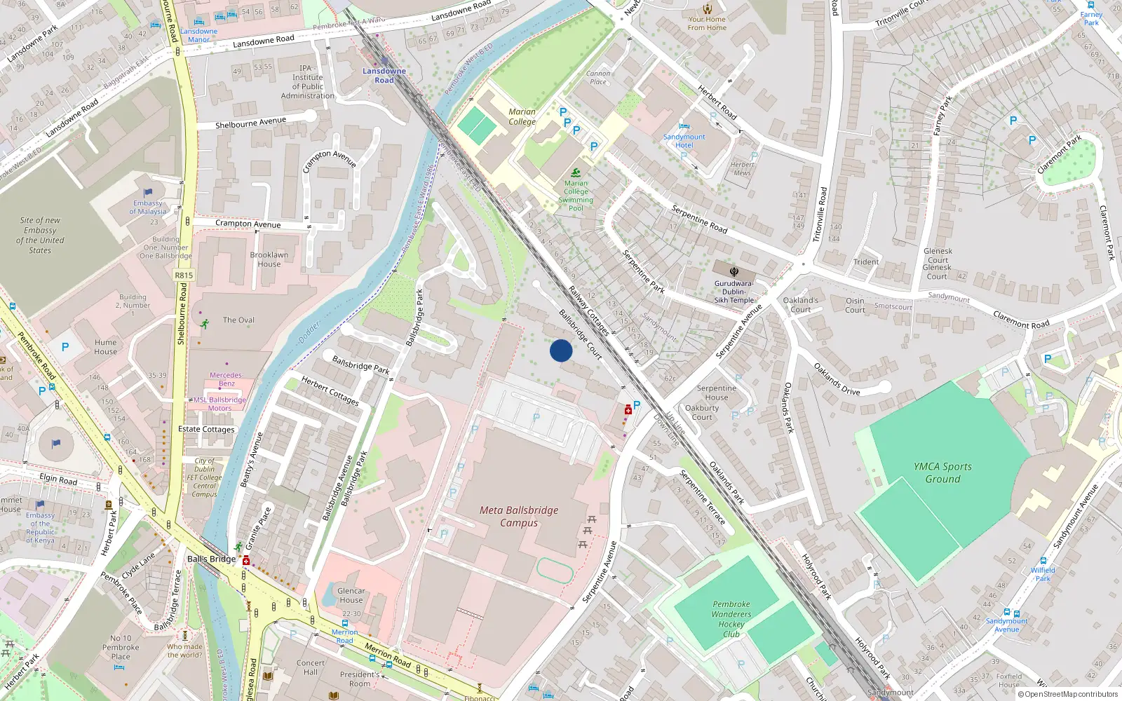 Overhead map showing the location of 1 Elgin House, Ballsbridge Court, Serpentine Avenue