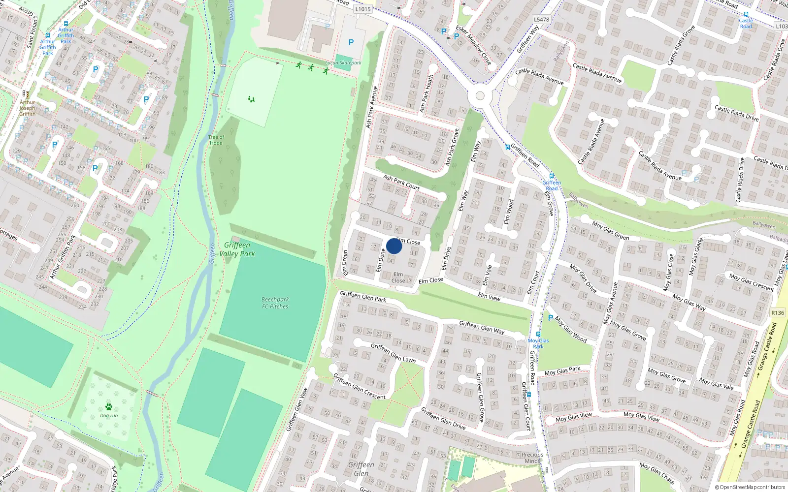 Overhead map showing the location of 1 Elm Dene, Griffeen Valley, Lucan