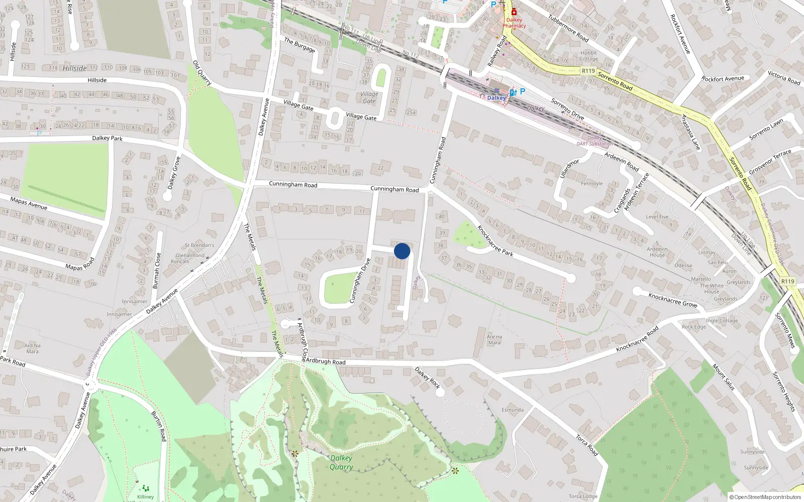 Overhead map showing the location of 1 Enderly Dalkey, Dalkey
