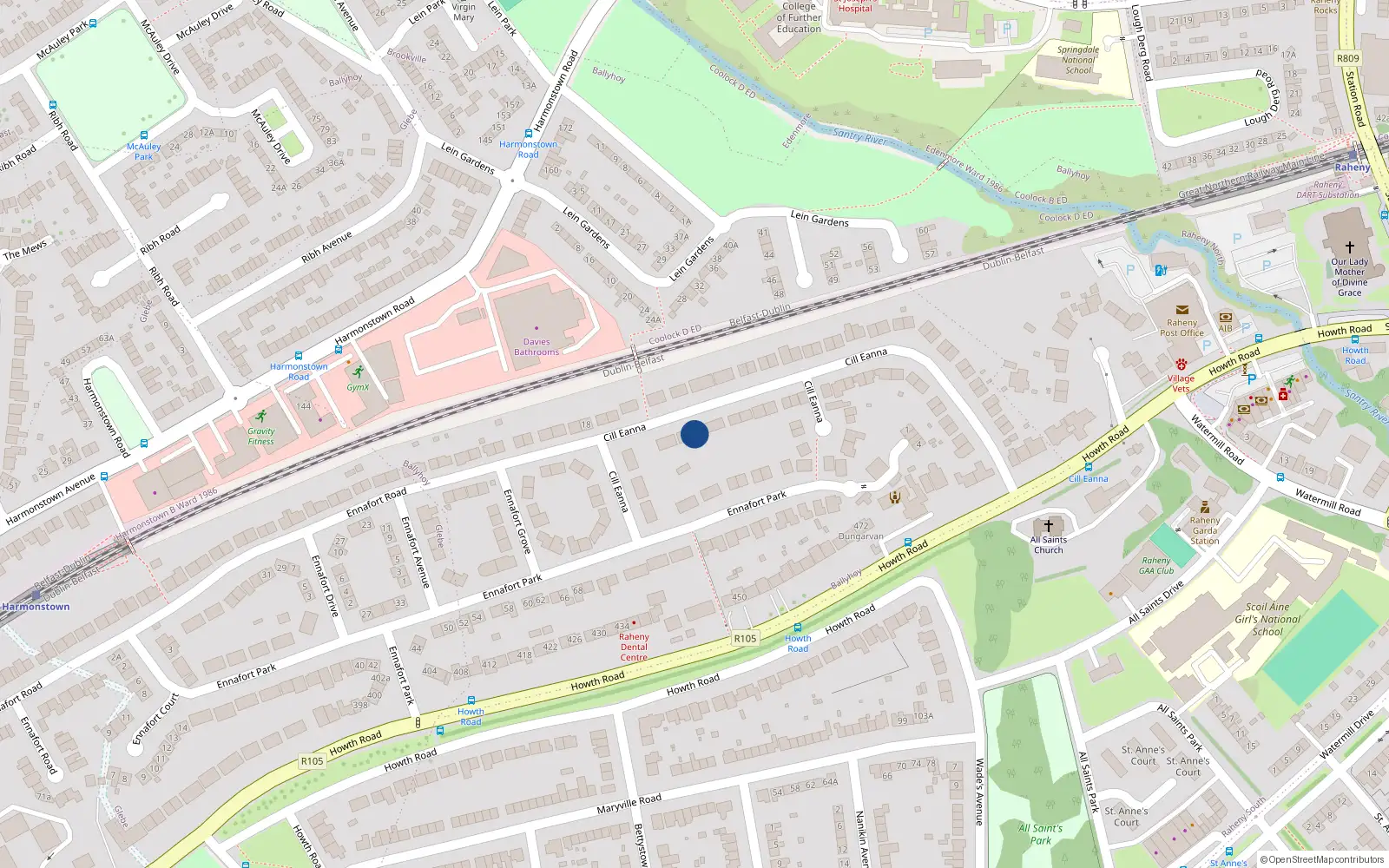 Overhead map showing the location of 1 Ennafort Road, Raheny, Dublin 5