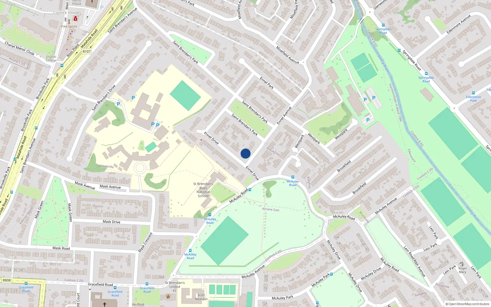 Overhead map showing the location of 1 Ennel Avenue, Dublin 5