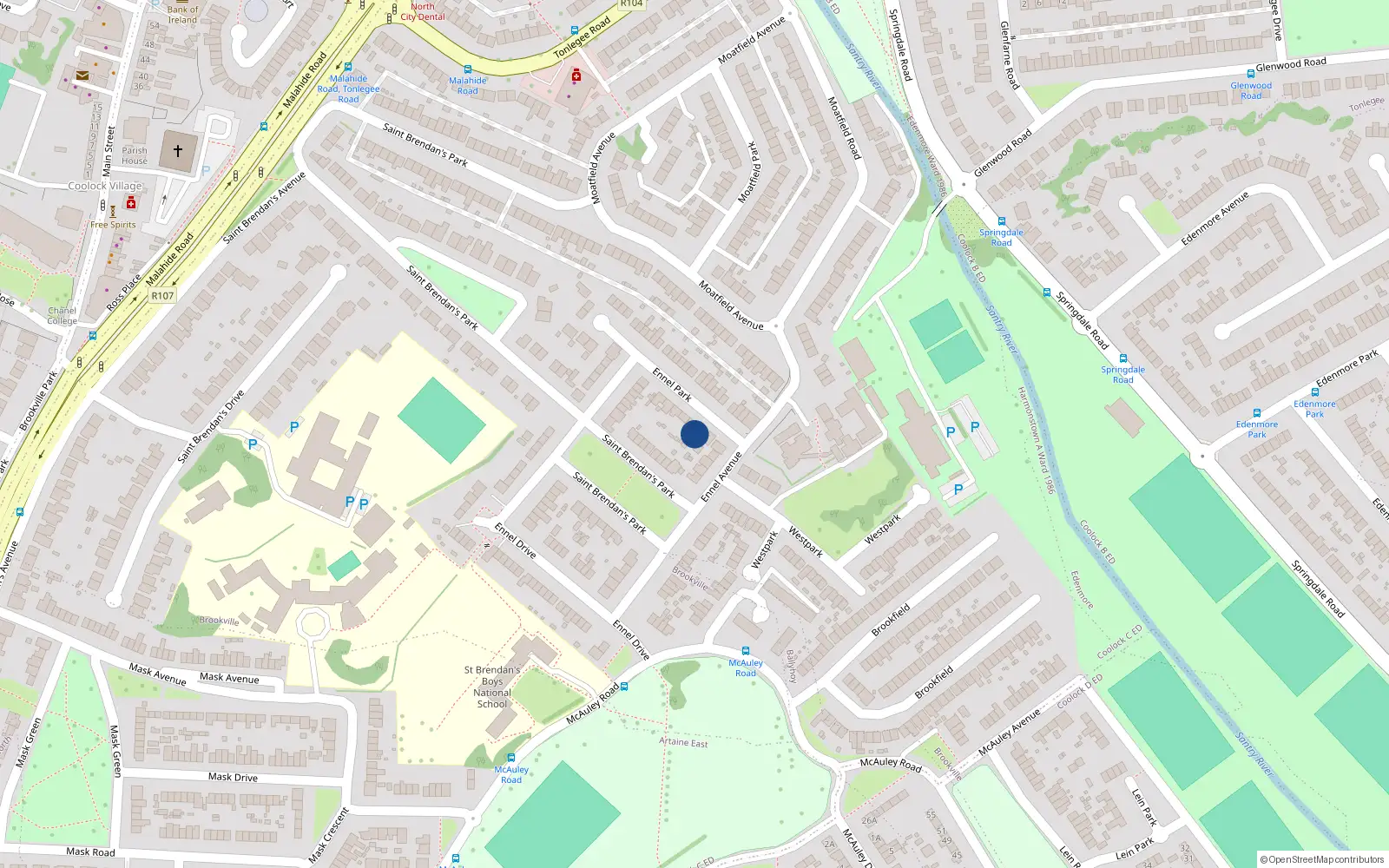 Overhead map showing the location of 1 Ennel Park, Artane, Dublin City