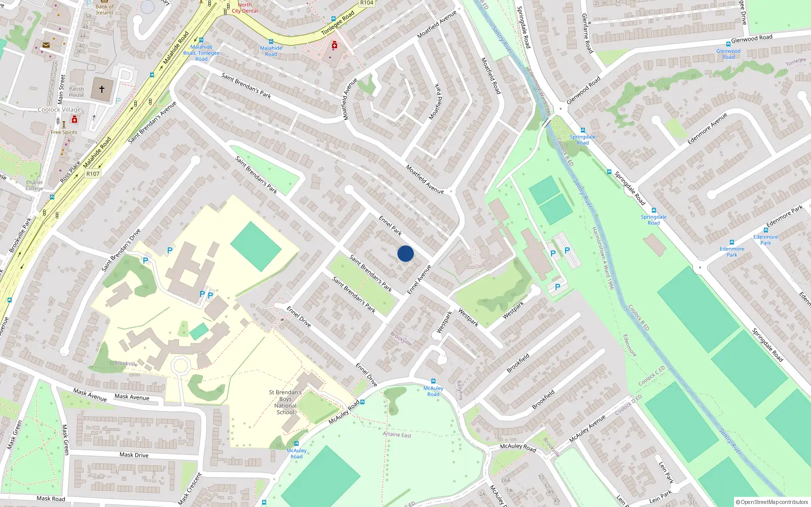 Overhead map showing the location of 1 Ennel Park, Dublin 5
