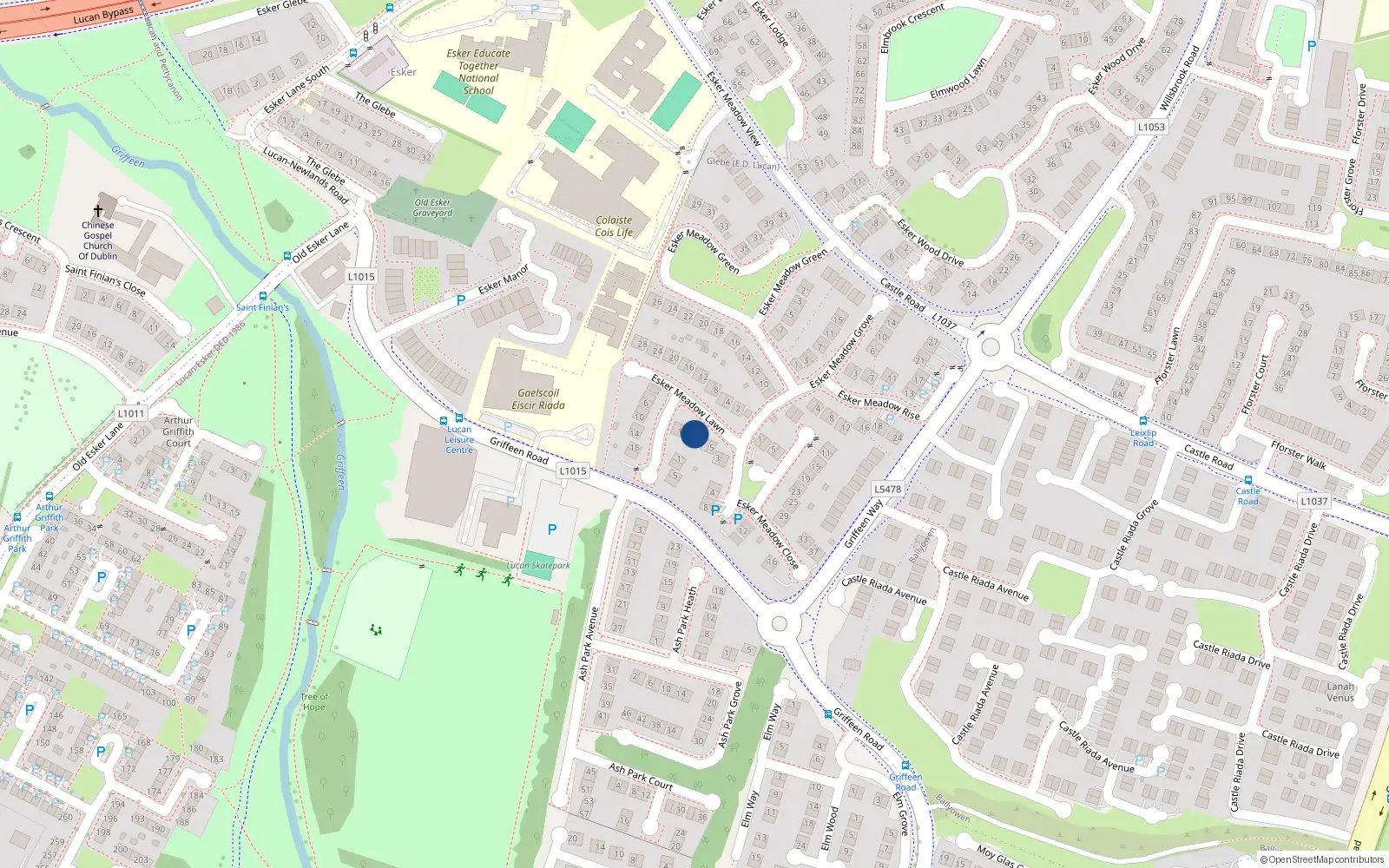 Overhead map showing the location of 1 Eskeer Meadow Court, Lucan