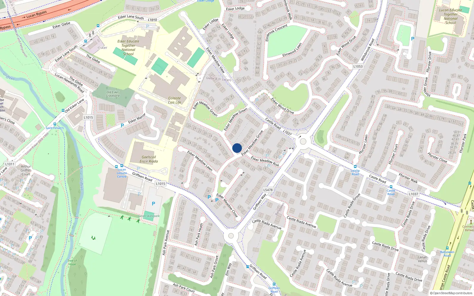 Overhead map showing the location of 1 Esker Meadow Grove, Lucan
