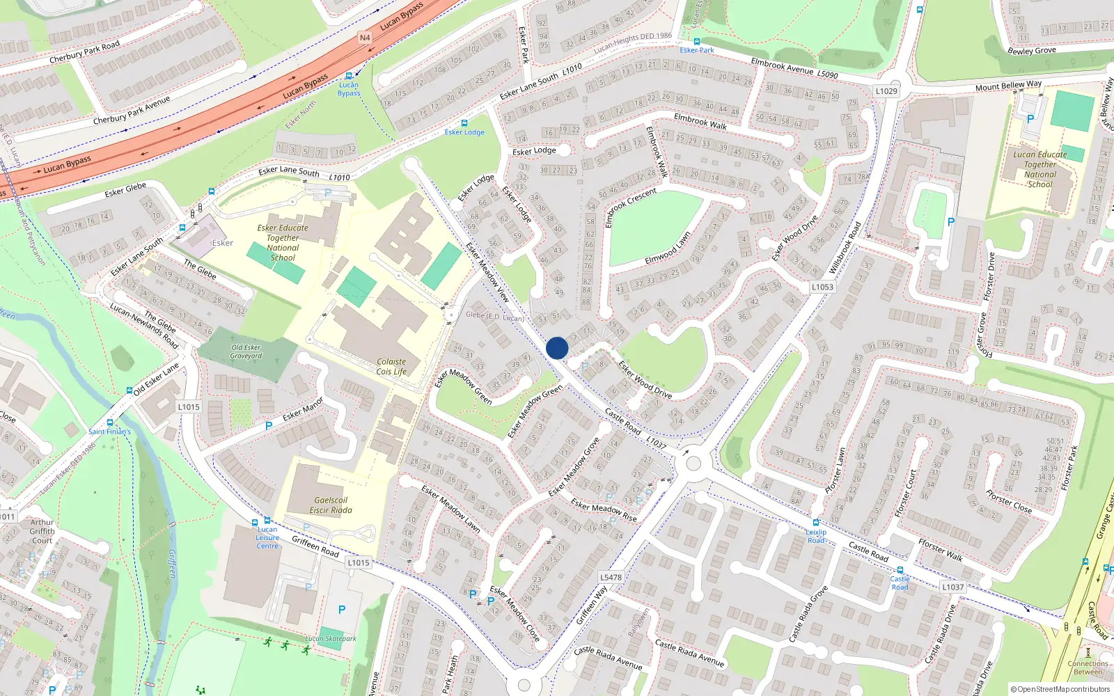 Overhead map showing the location of 1 Esker Wood Drive, Lucan
