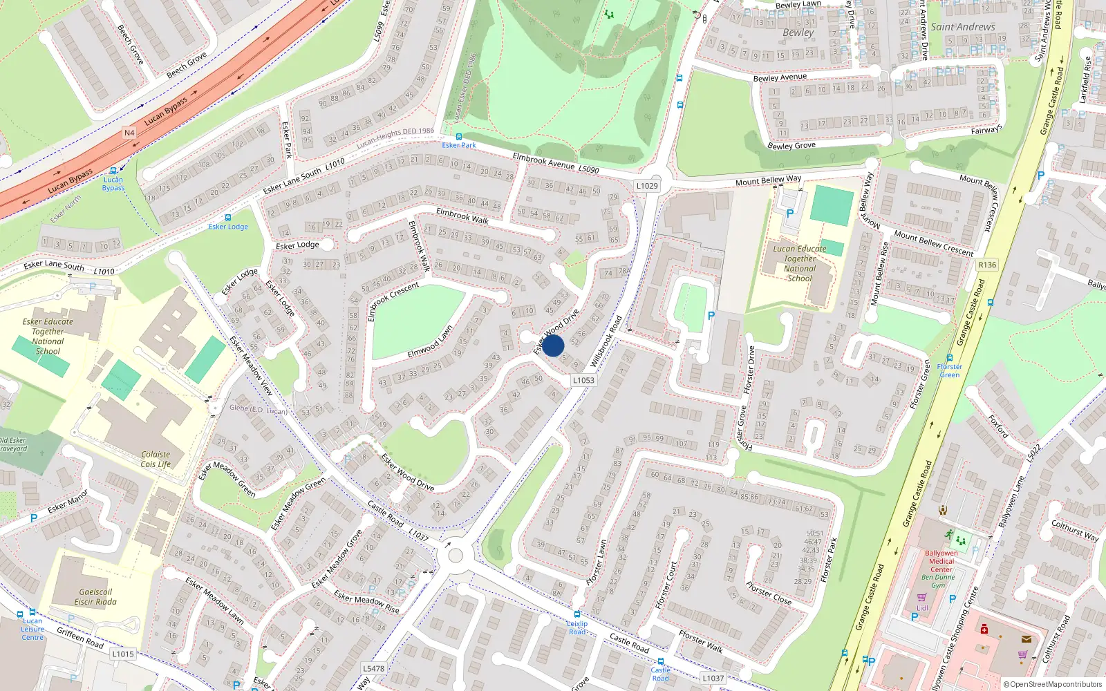 Overhead map showing the location of 1 Esker Wood Grove, Lucan