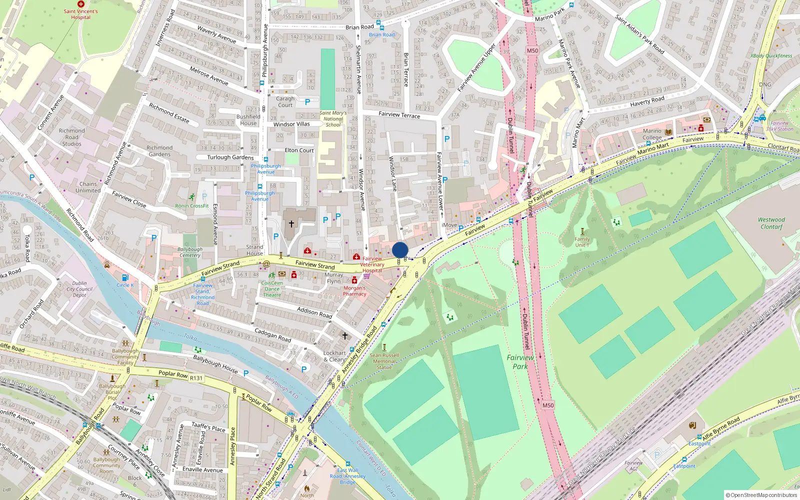 Overhead map showing the location of 1A Fairview, Dublin 3
