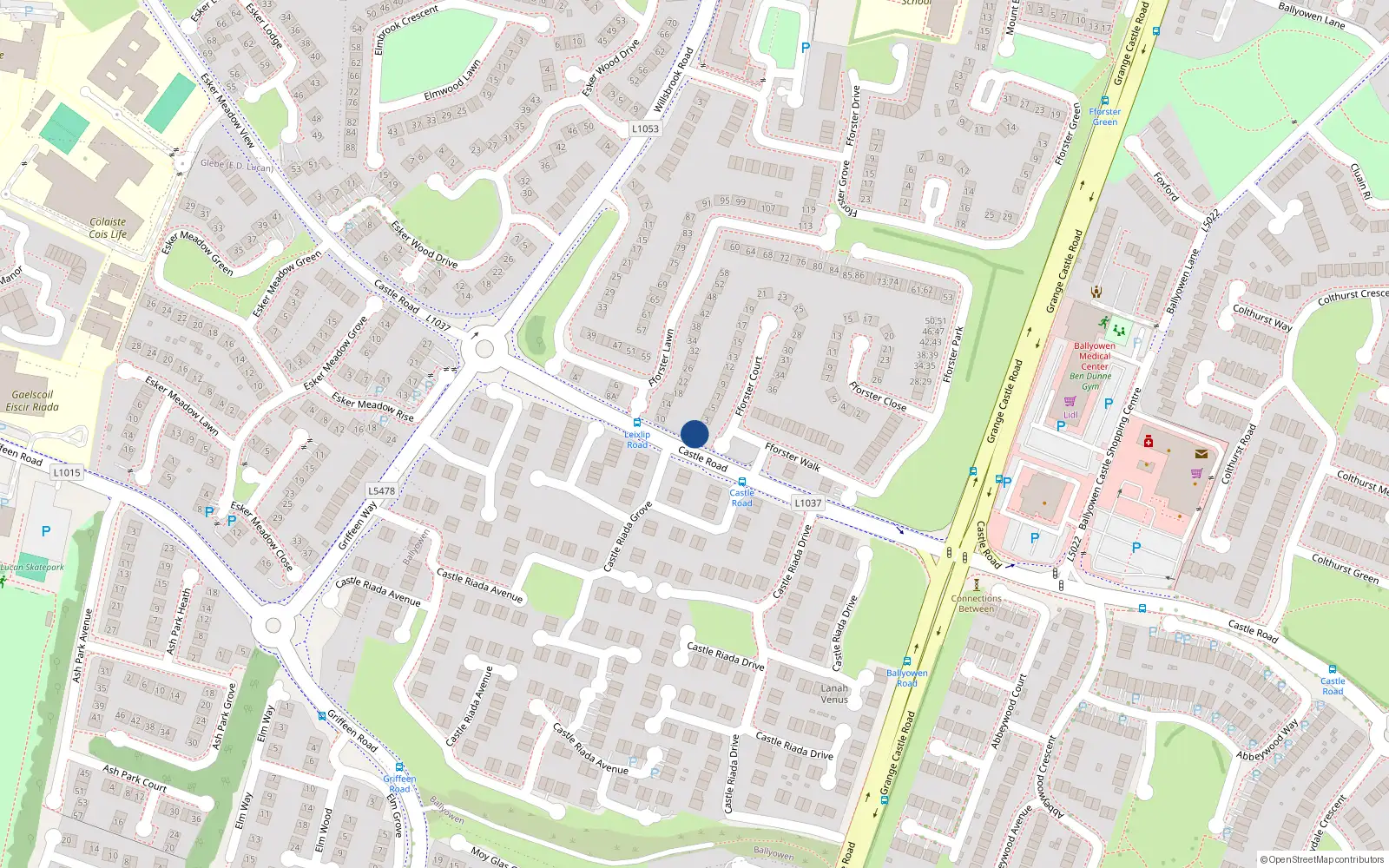 Overhead map showing the location of 1 Fforster Court, Lucan