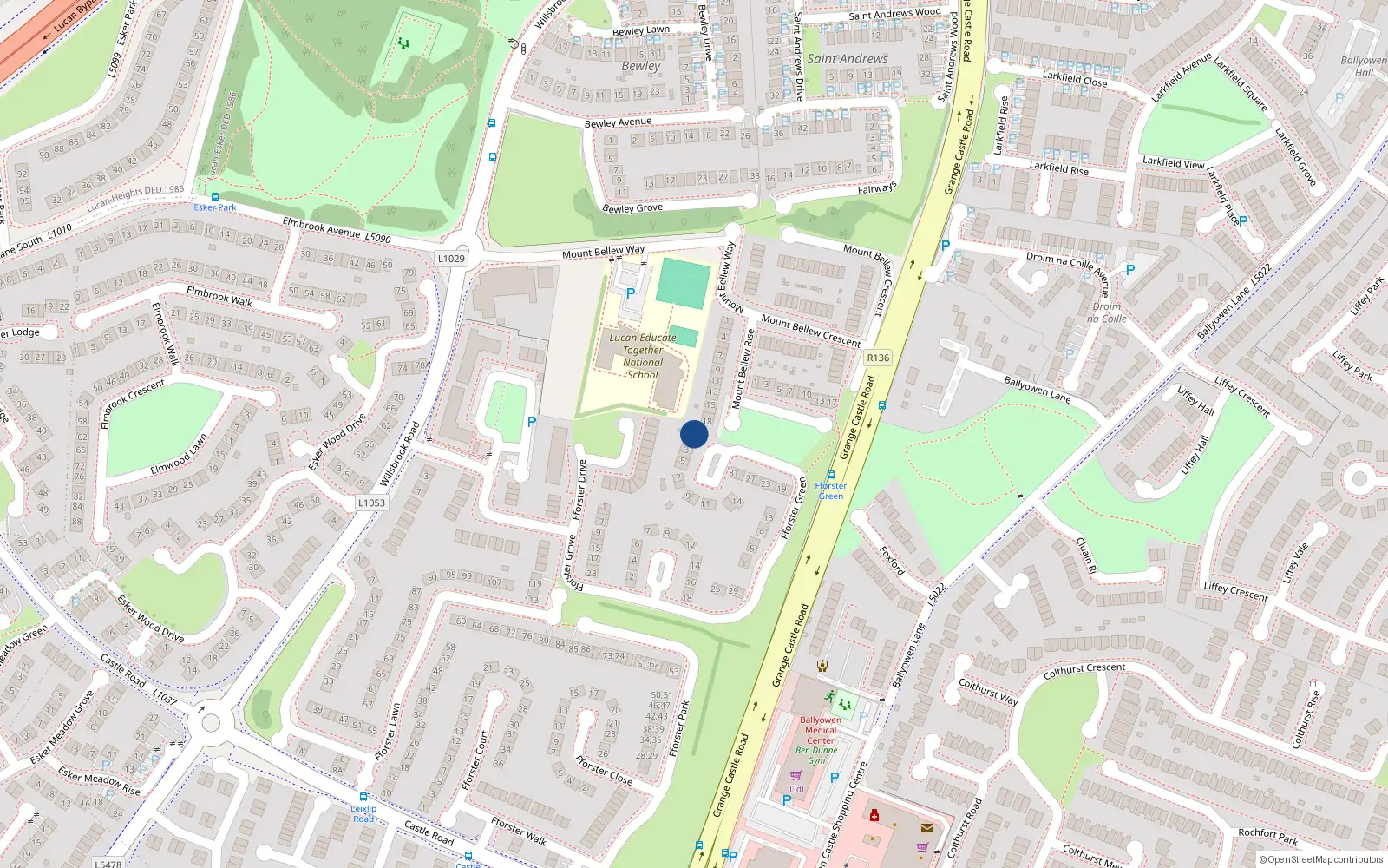 Overhead map showing the location of 1 Fforster Row, Lucan