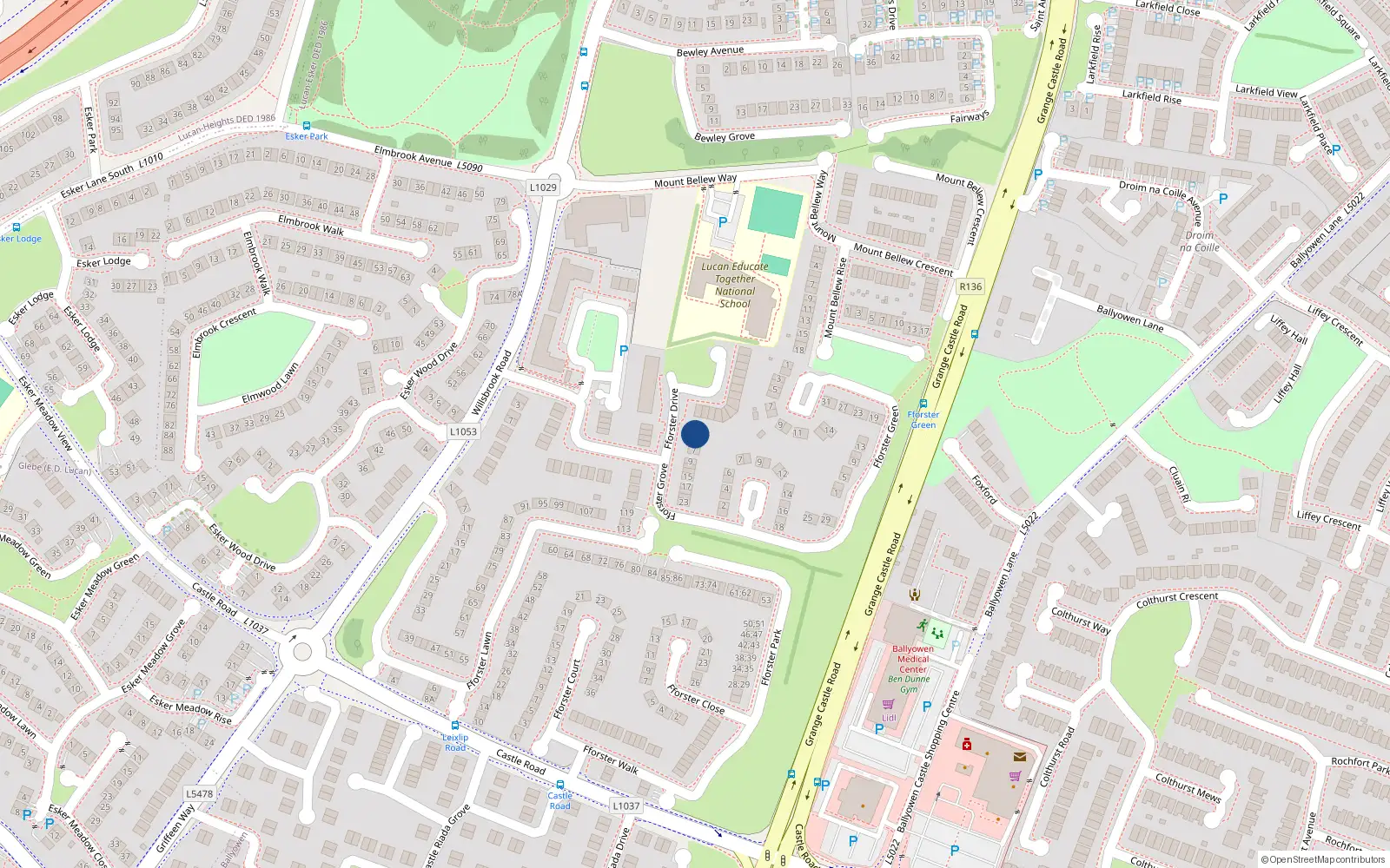 Overhead map showing the location of 1 Fforster Drive, Lucan