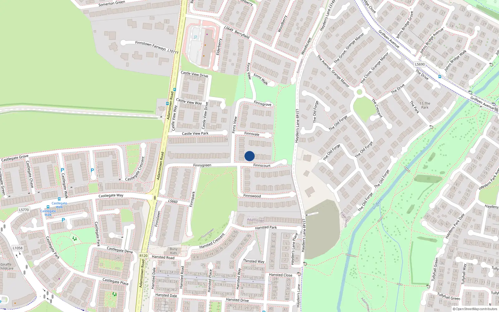 Overhead map showing the location of 1 Finnscourt, Lucan