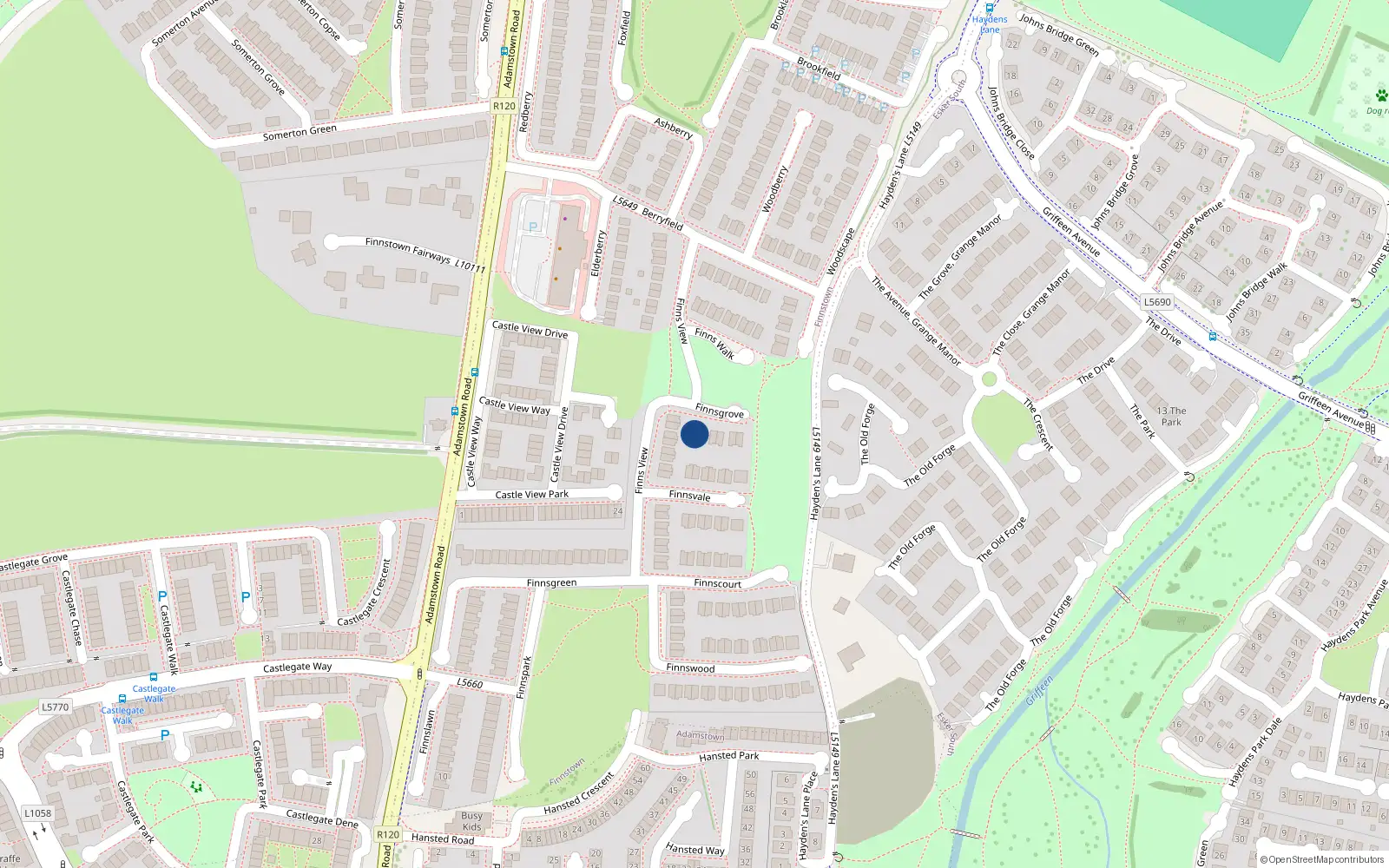 Overhead map showing the location of 1 Finnsgrove, Lucan