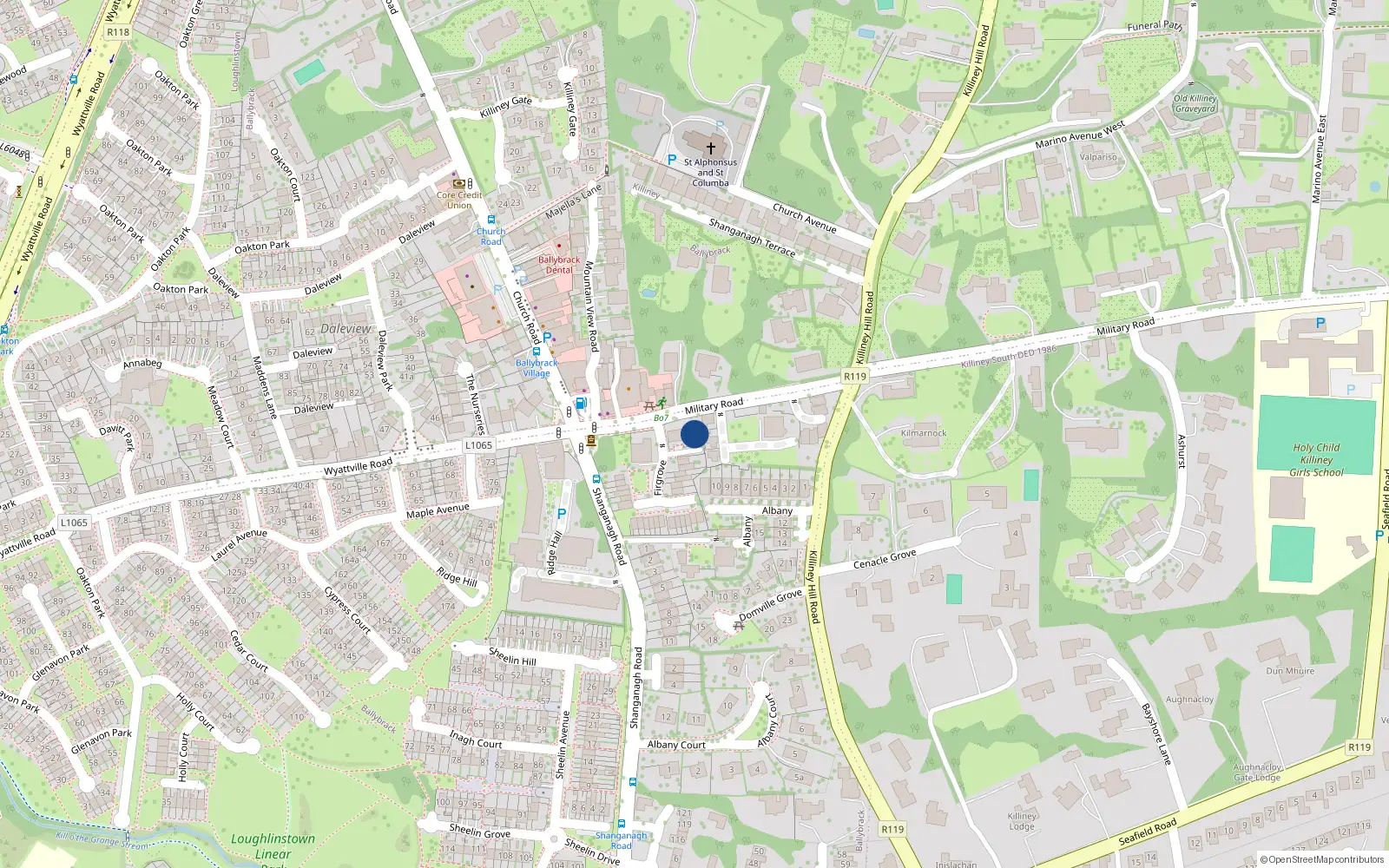 Overhead map showing the location of 1 Firgrove, Killiney