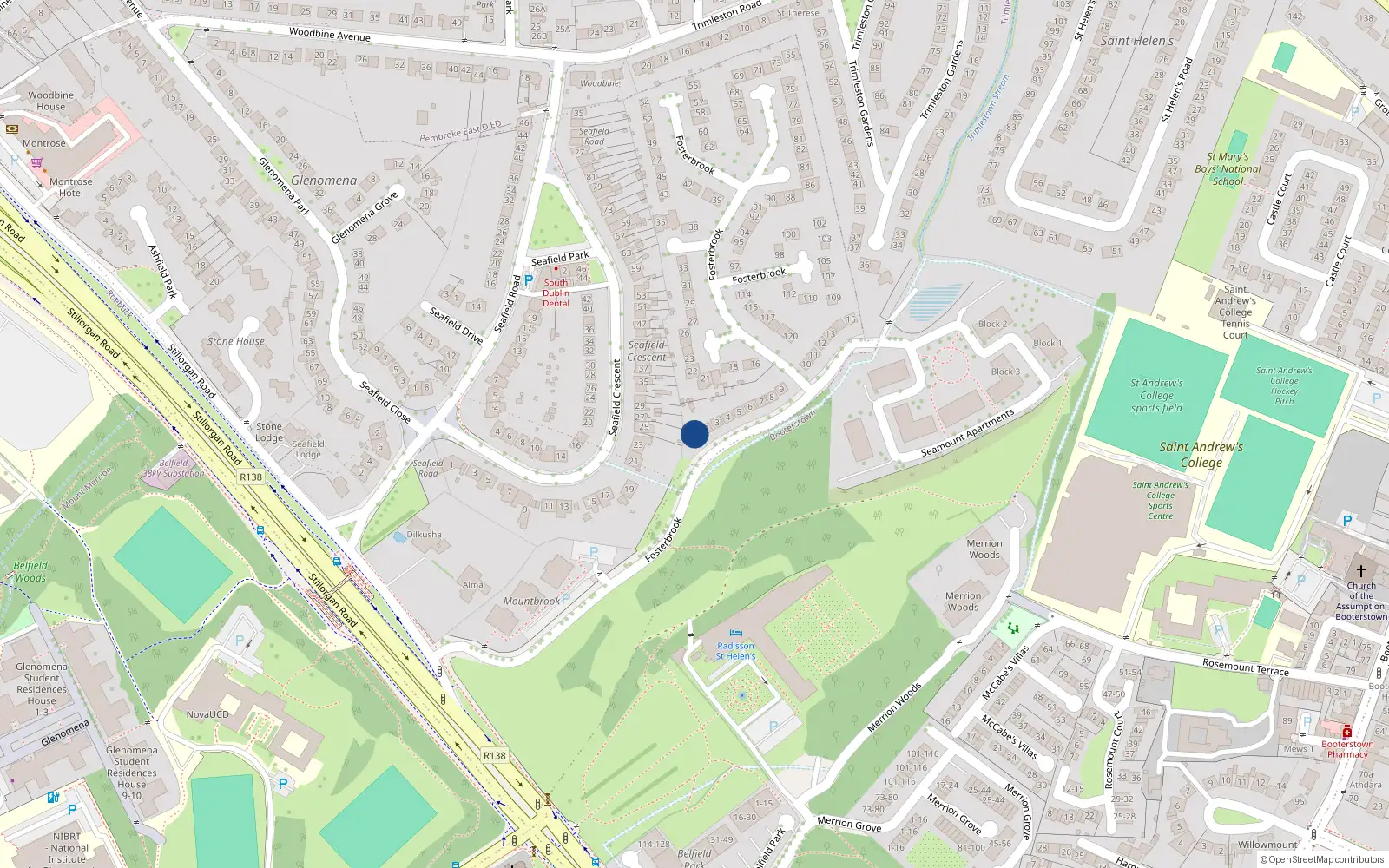 Overhead map showing the location of 1 Fosterbrook, Blackrock